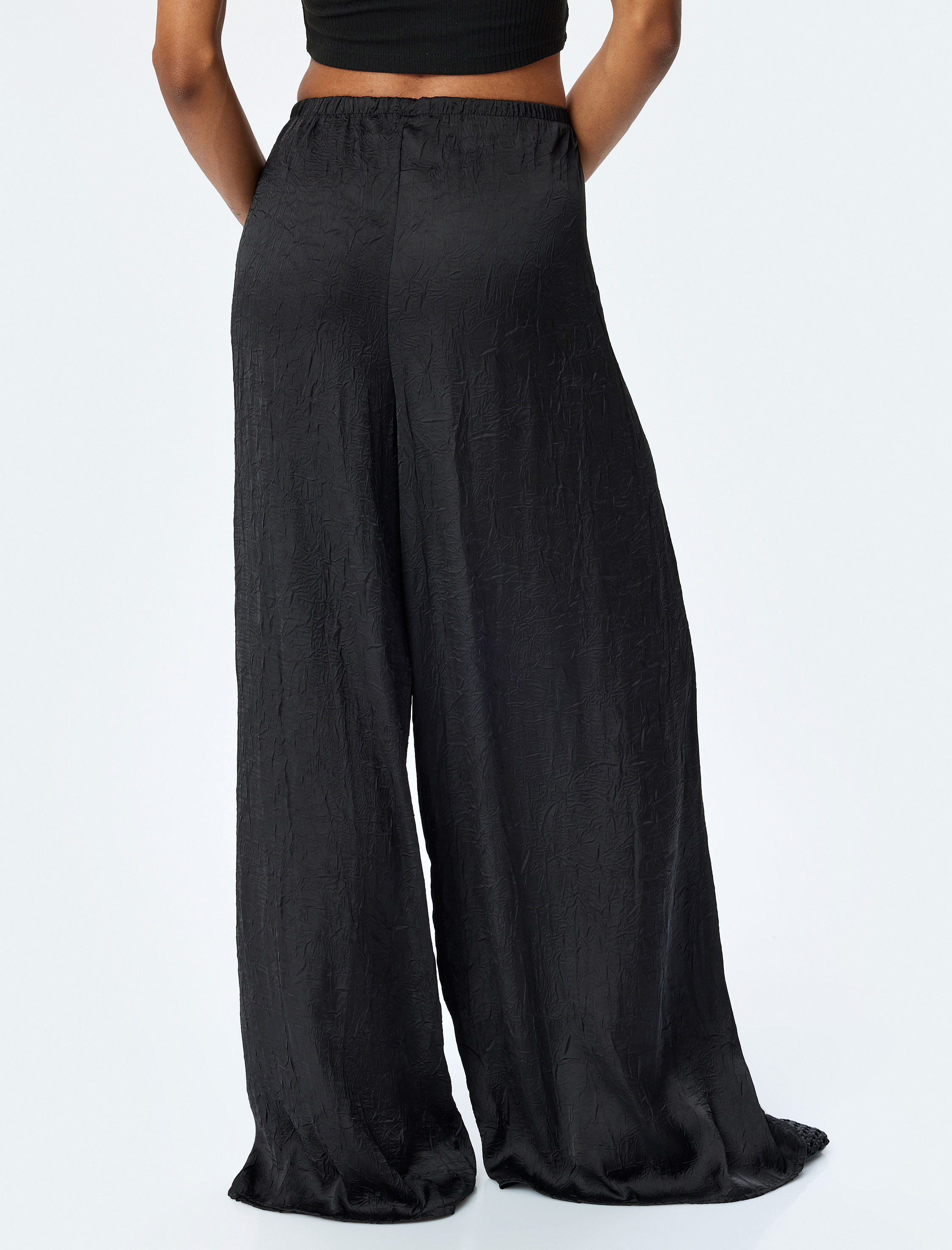   Beli Lastikli Cepli Bol Paça Yüksek Bel Pantolon