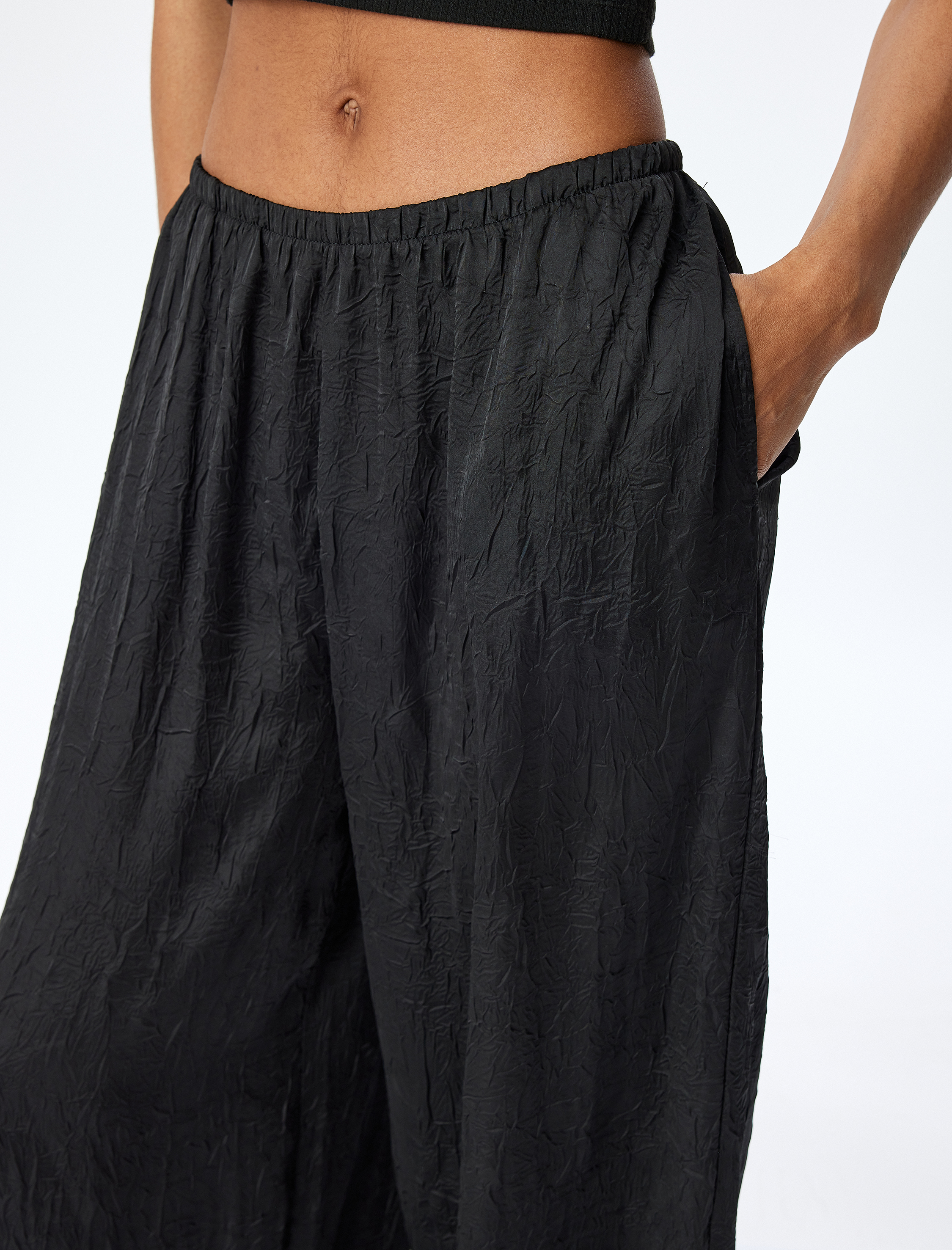   Beli Lastikli Cepli Bol Paça Yüksek Bel Pantolon