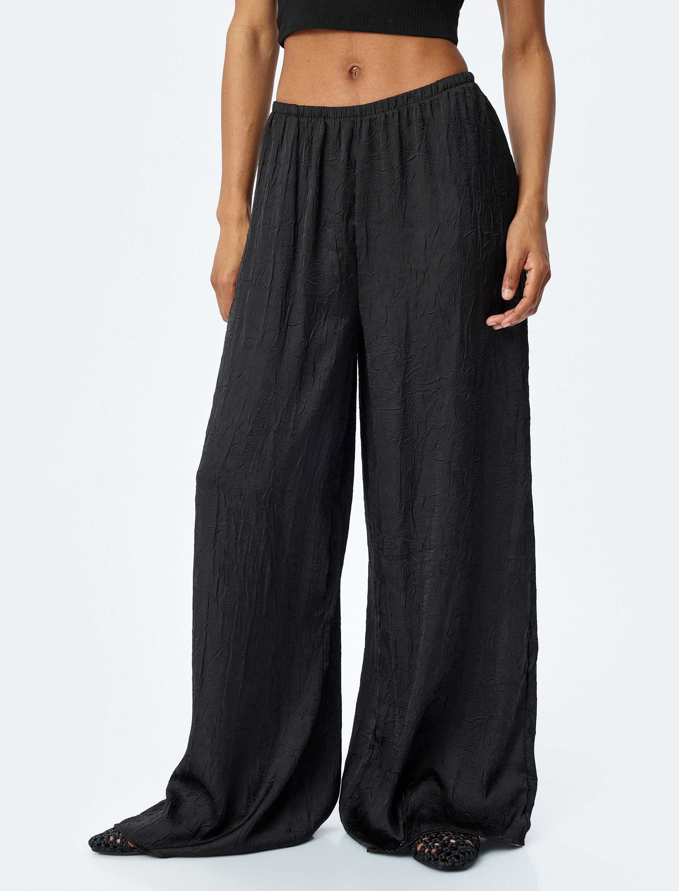   Beli Lastikli Cepli Bol Paça Yüksek Bel Pantolon