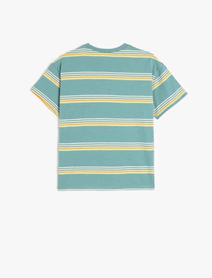 Erkek Çocuk Pamuklu Çizgili Bisiklet Yaka Kısa Kollu Oversize Tişört