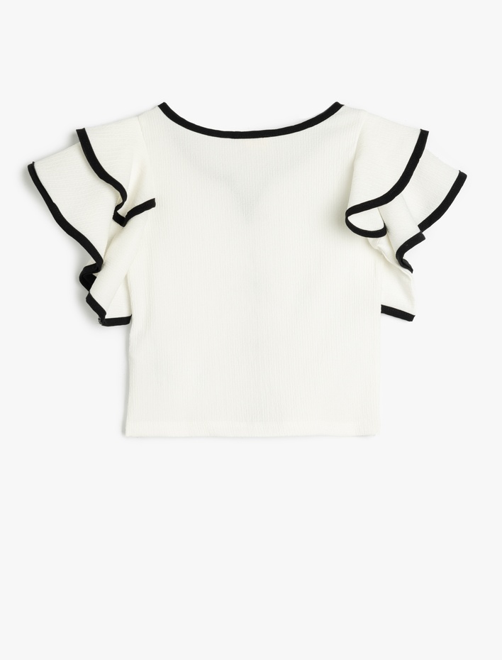 Kız Çocuk Fiyonk Detaylı Volanlı Kısa Kollu Bluz