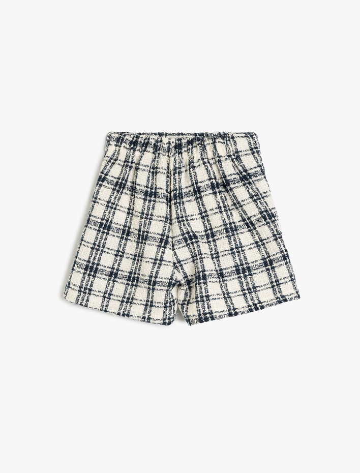 Kız Çocuk Ekose Desenli Yüksek Belli Tüvit Şort