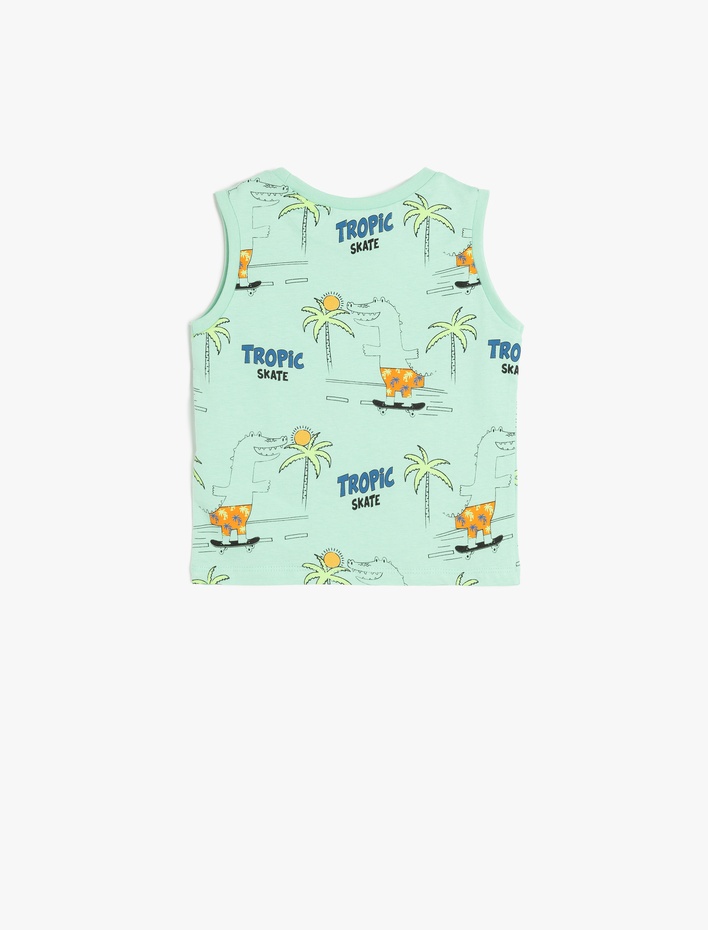 Erkek Bebek Bisiklet Yaka Pamuklu Palmiye Baskılı Atlet