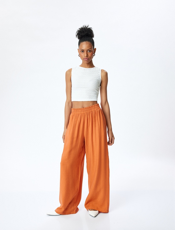  Ekstra Yüksek Bel Cepli Viskon Palazzo Pantolon