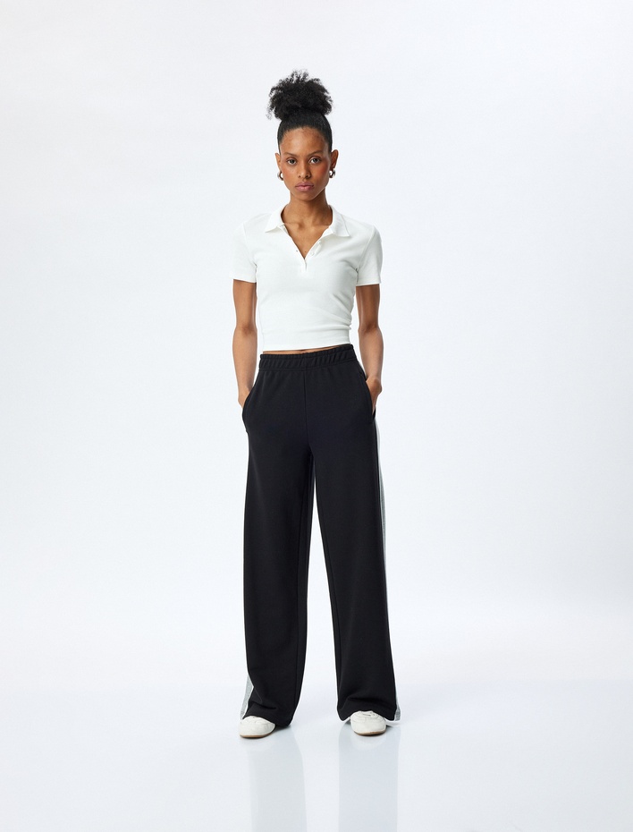  Cepli Yanları Çizgili Geniş Paça Eşofman Altı