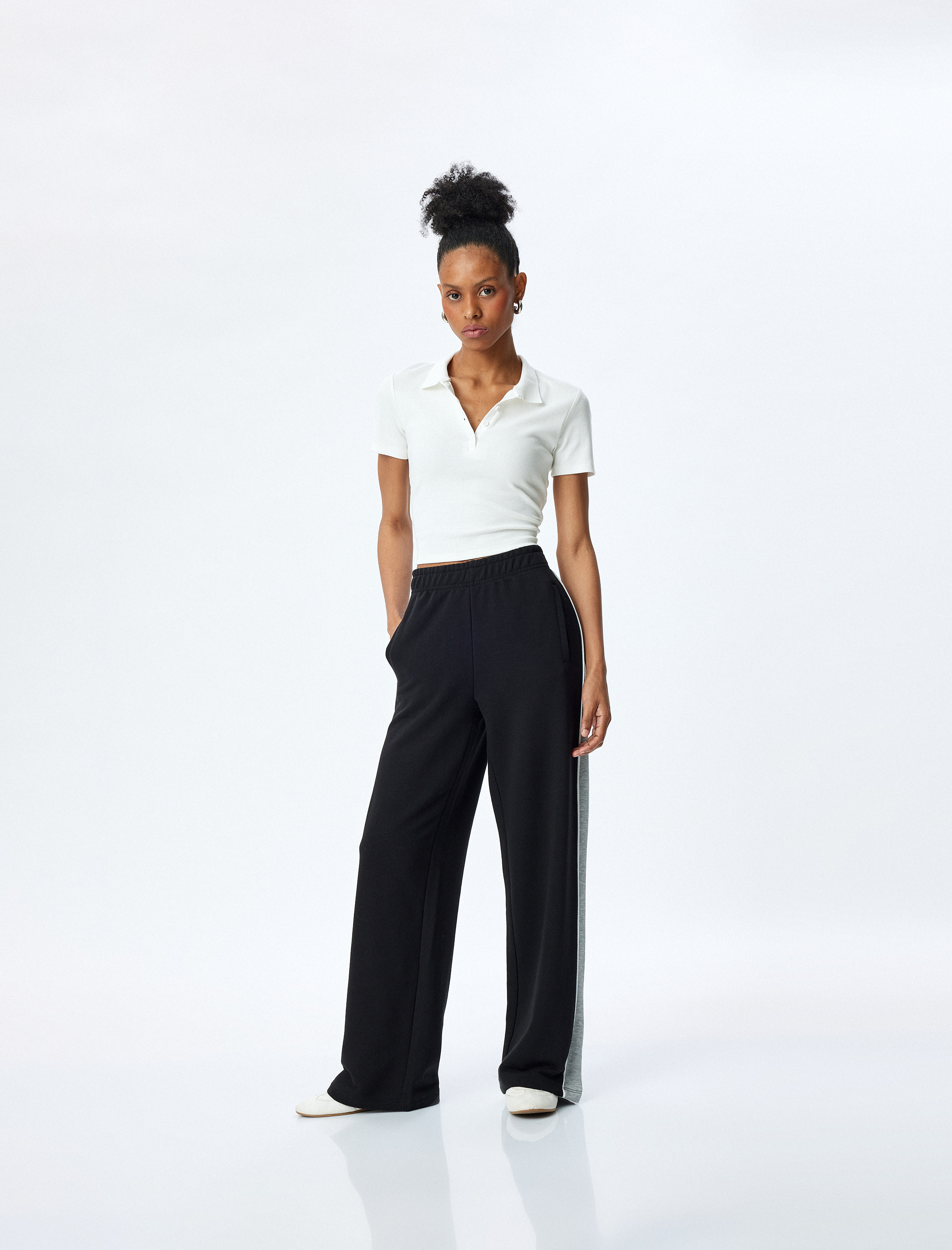   Cepli Yanları Çizgili Geniş Paça Eşofman Altı