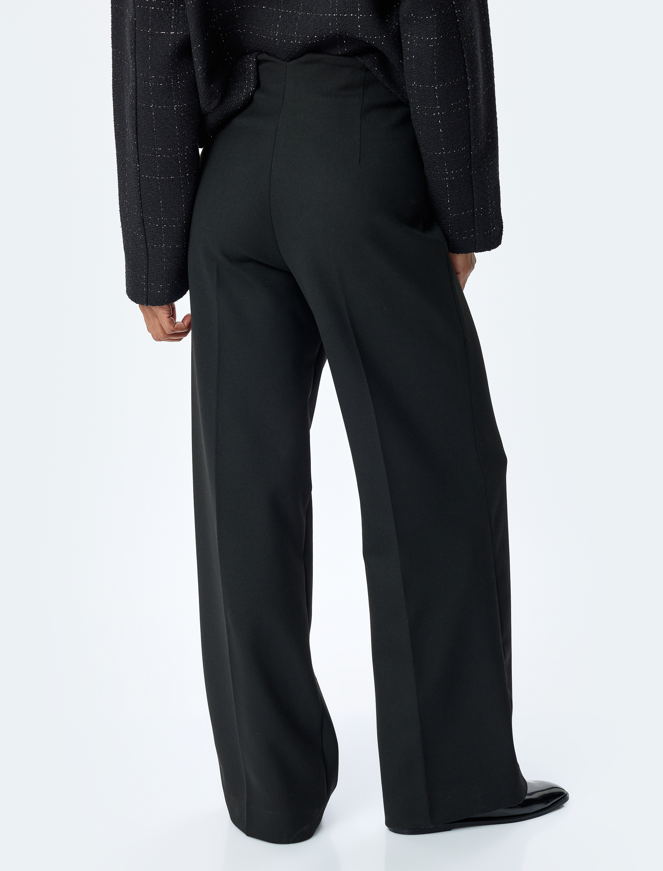   Cepli Yüksek Bel Geniş Paça Kumaş Pantolon