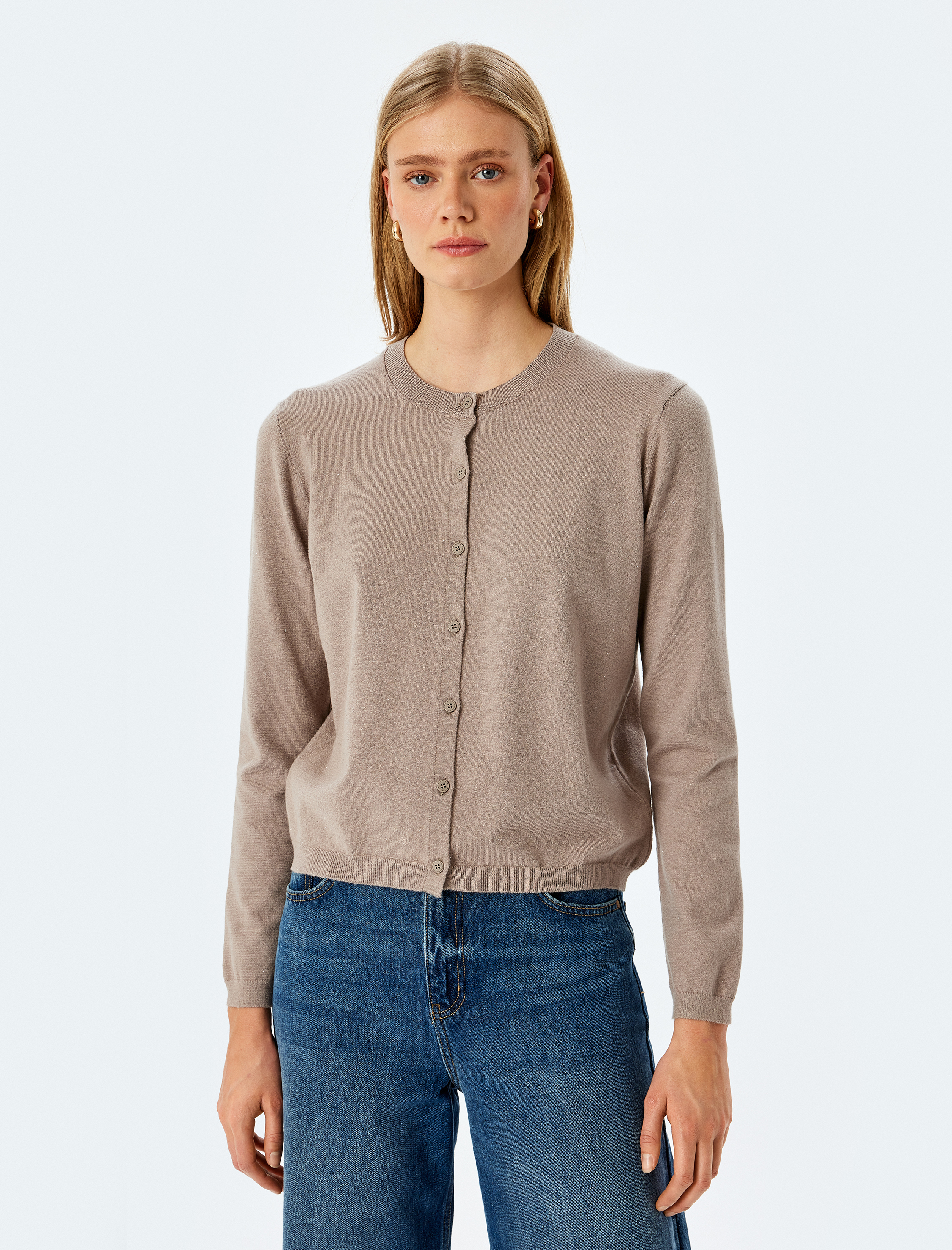 Bisiklet Yaka Uzun Kollu Düğmeli Basic Triko Hırka