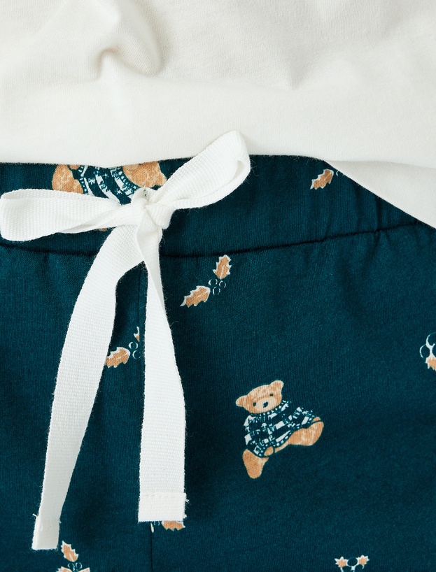 Pamuklu Rahat Kalıp Ayıcık Baskılı Pijama Takımı_5