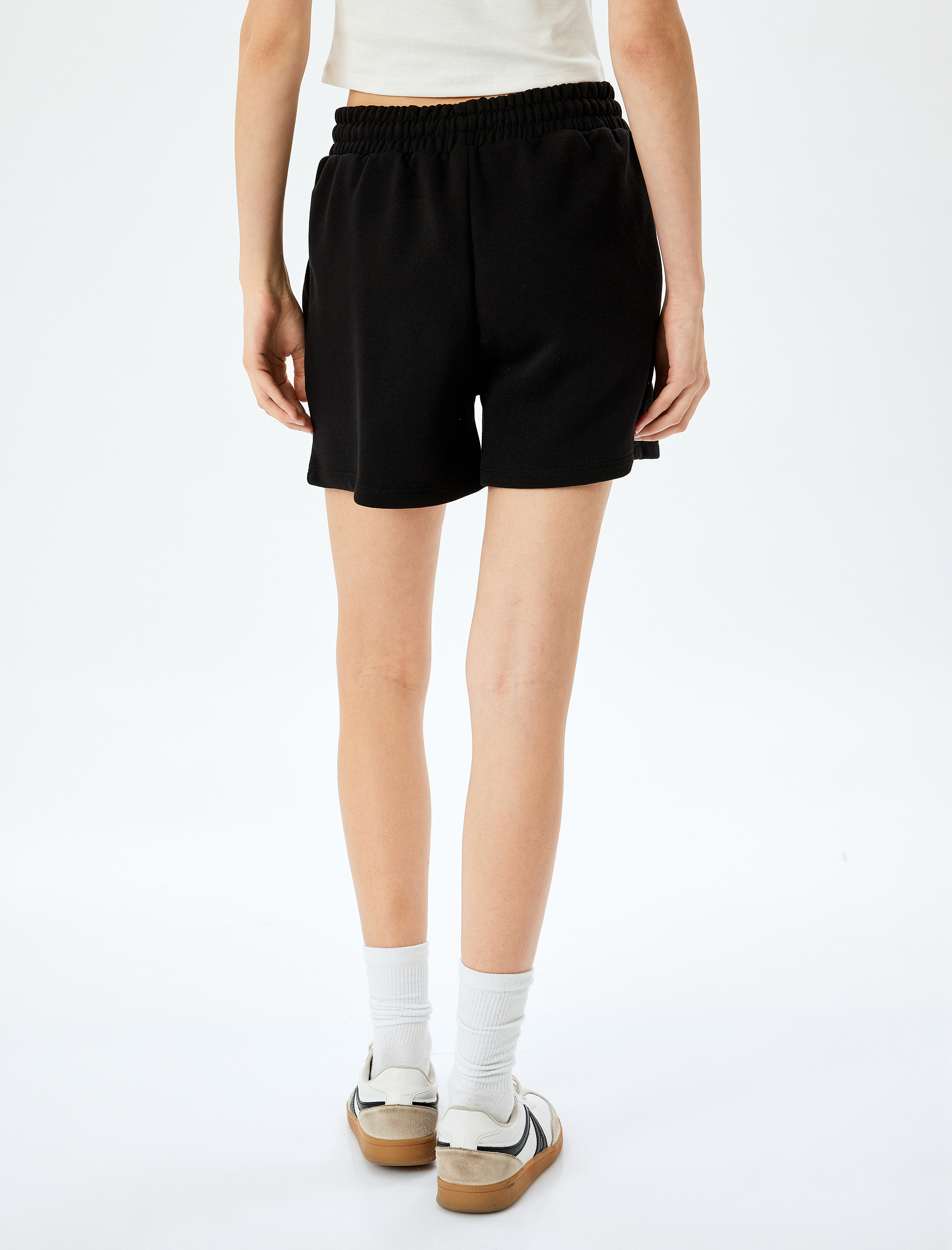   Slogan Baskılı Beli Bağcıklı Cep Detaylı Mini Şort