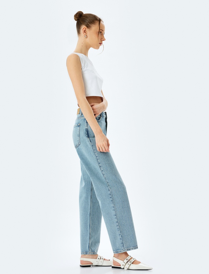  Straight Fit Normal Bel Cepli Kot Pantolon - Straight Jeans
