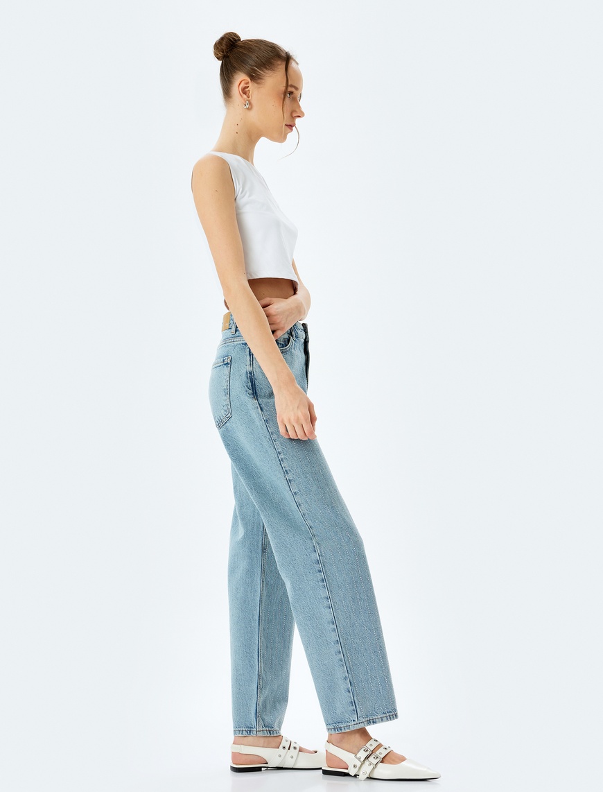   Straight Fit Normal Bel Cepli Kot Pantolon - Straight Jeans