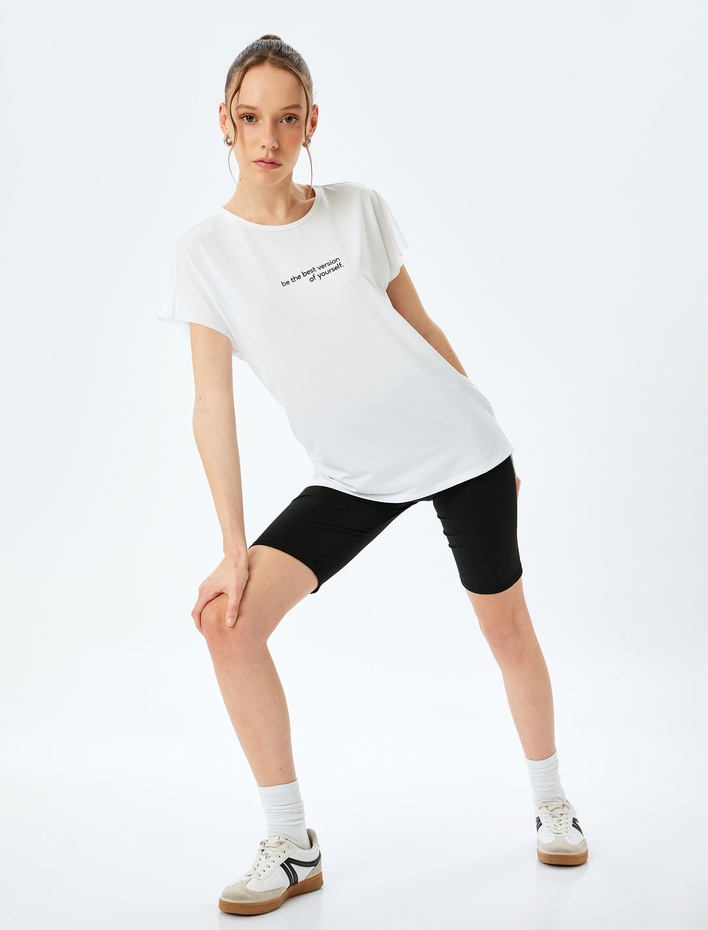  Slogan Baskılı Bisiklet Yaka Rahat Kesim Spor Tişört