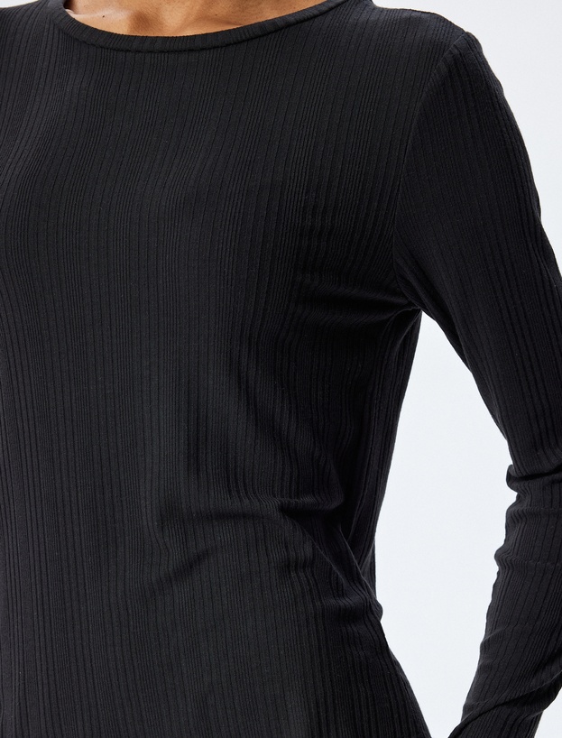 Modal Kumaş Uzun Kollu Bisiklet Yaka Pijama Üstü_4