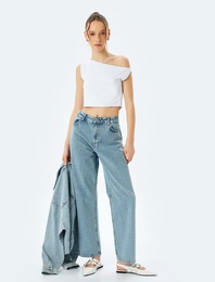 Straight Fit Normal Bel Cepli Kot Pantolon - Straight Jeans