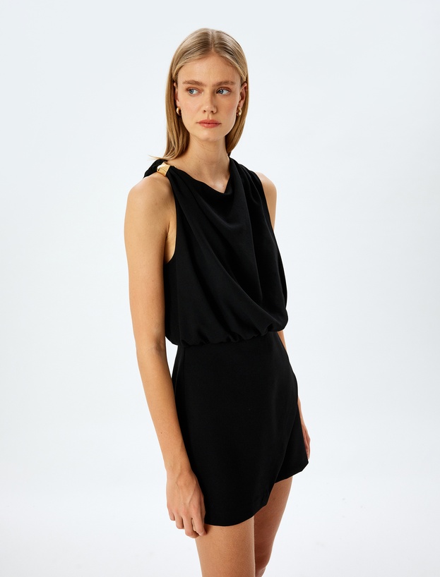 Slim Fit Aksesuar Detaylı Kolsuz Şort Tulum_0