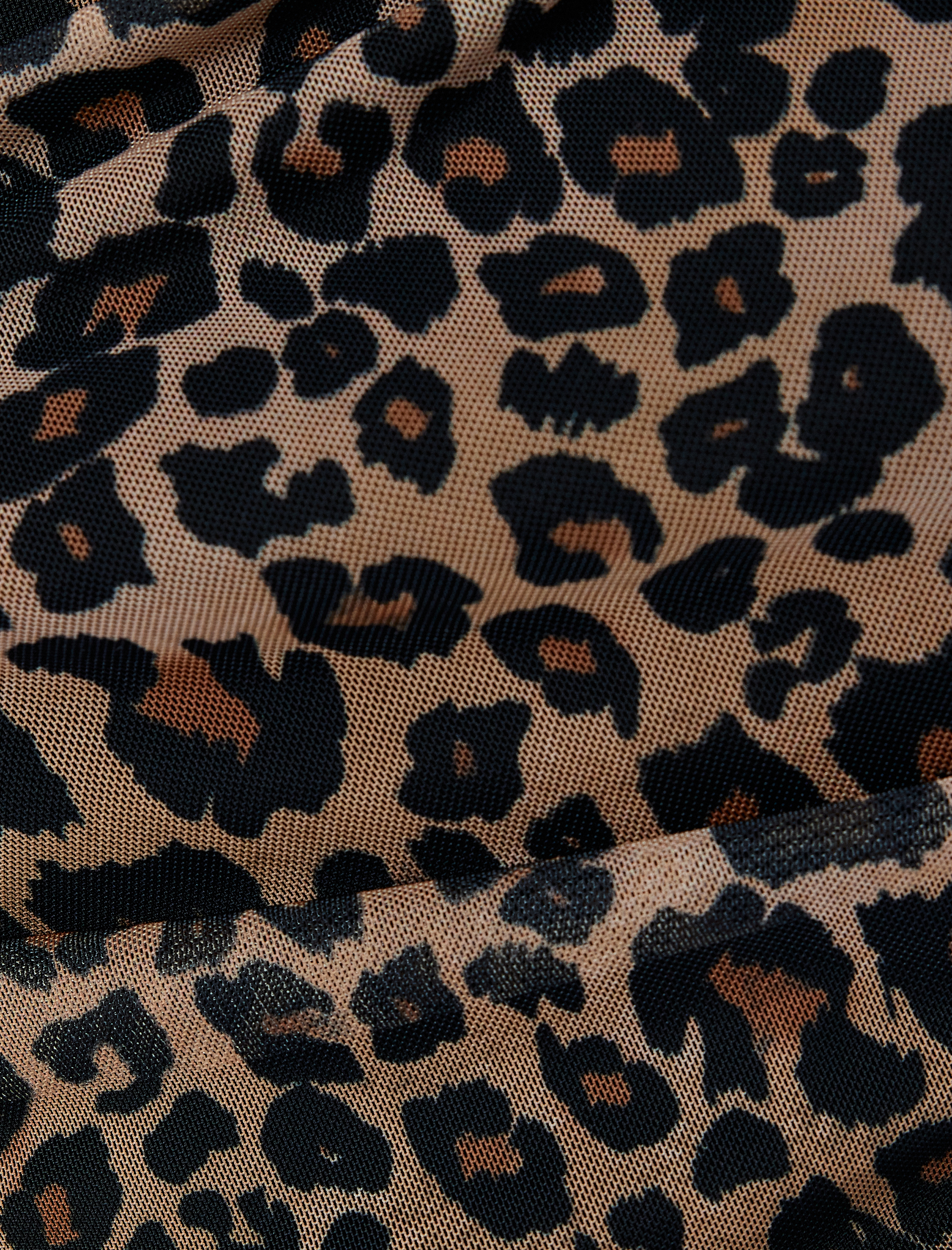   Leopar Drape Detaylı Uzun Kollu Bisiklet Yaka Tül Tişört