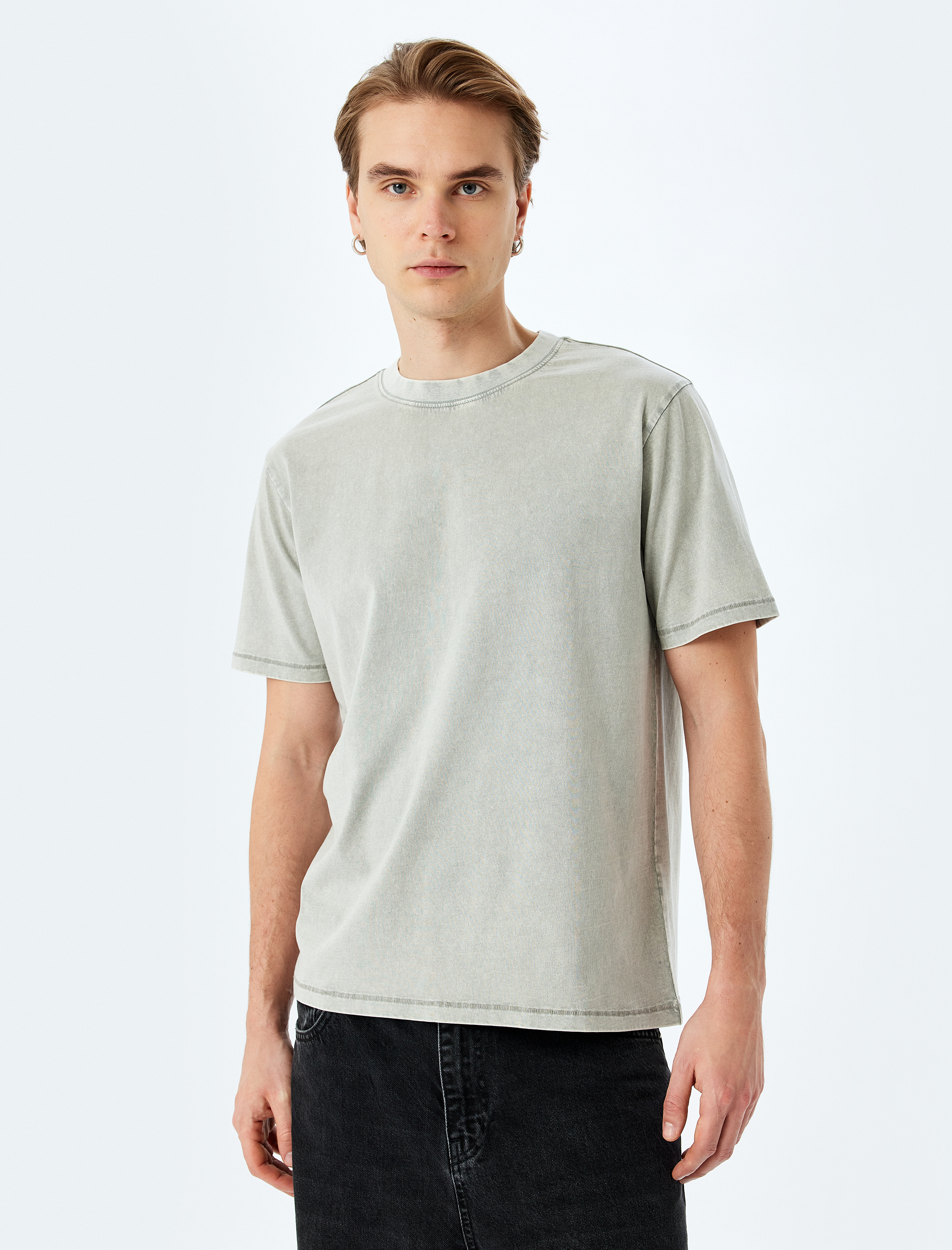   Pamuklu Yıkamalı Regular Fit Kısa Kollu Bisiklet Yaka Tişört