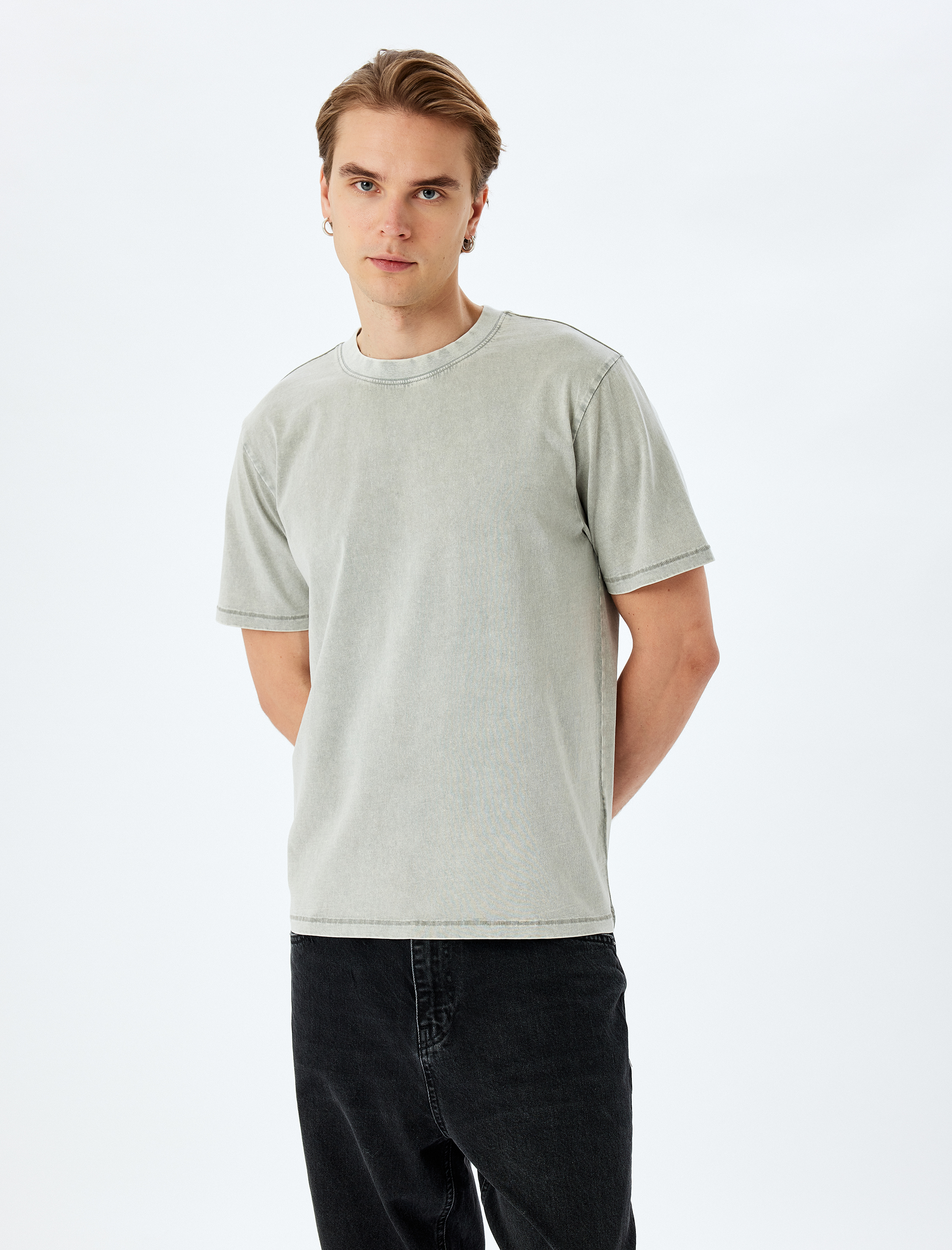   Pamuklu Yıkamalı Regular Fit Kısa Kollu Bisiklet Yaka Tişört