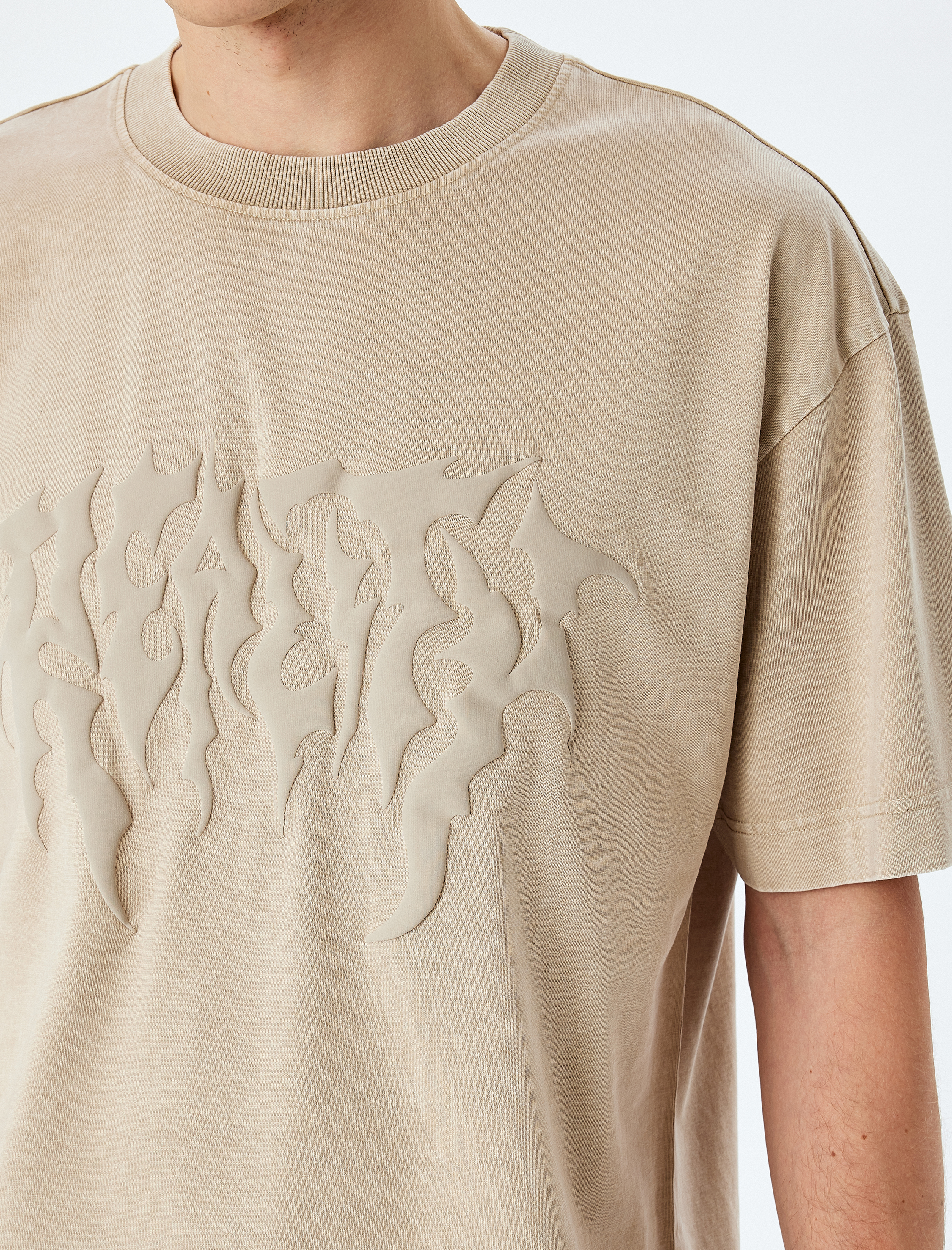   Yıkamalı Bisiklet Yaka Pamuklu Kısa Kollu Gotik Baskılı Oversize Tişört