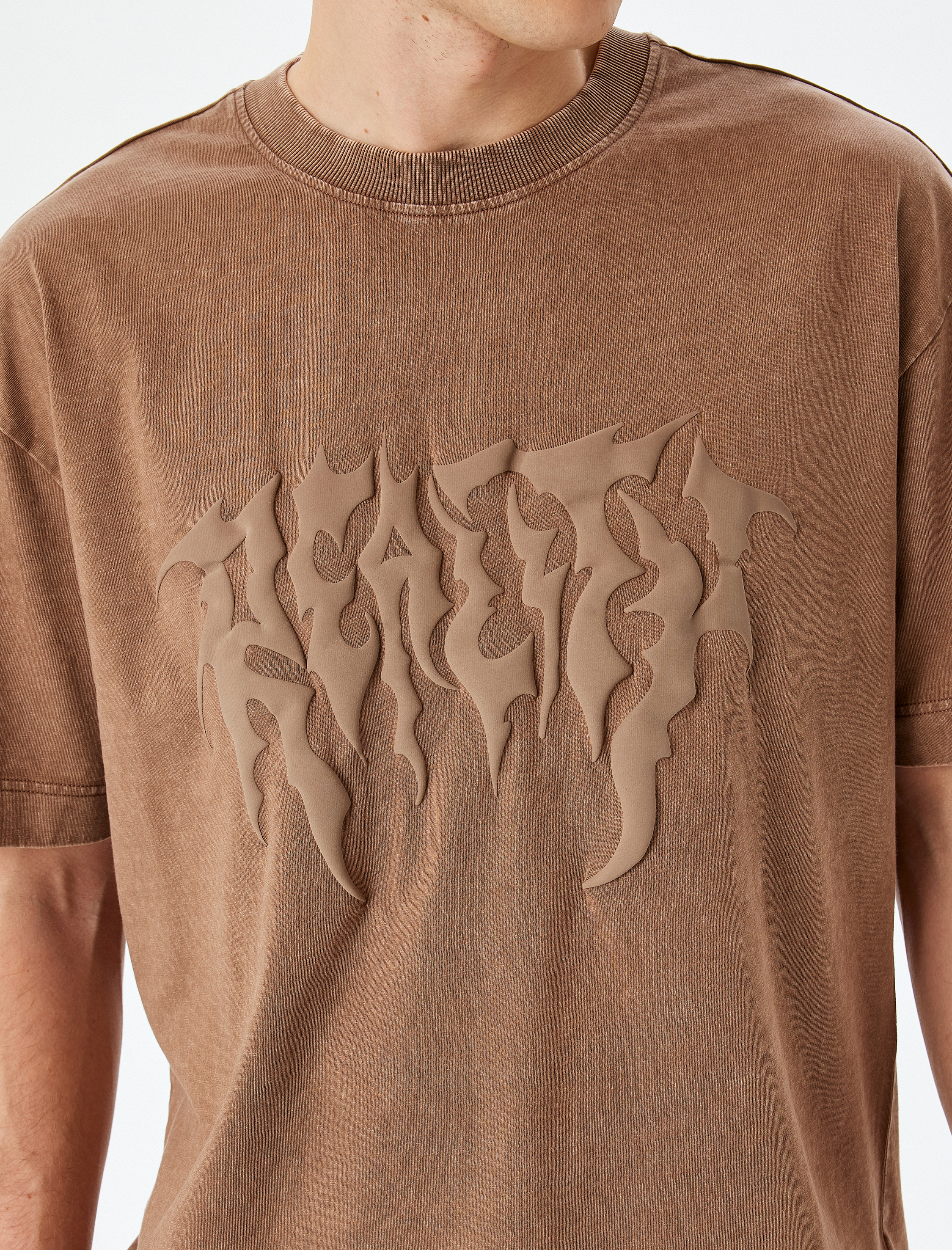   Yıkamalı Bisiklet Yaka Pamuklu Kısa Kollu Gotik Baskılı Oversize Tişört