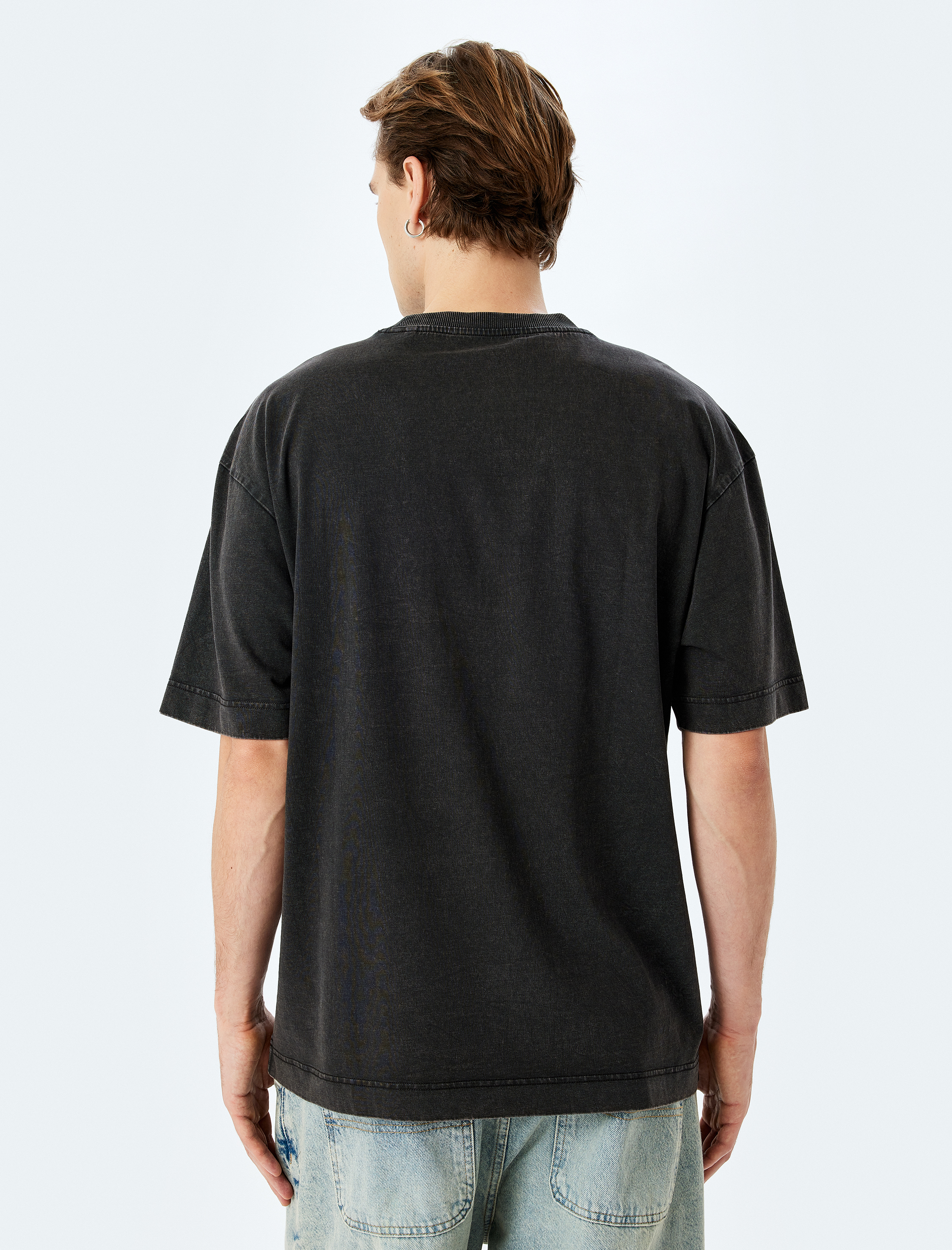   Yıkamalı Bisiklet Yaka Pamuklu Kısa Kollu Gotik Baskılı Oversize Tişört