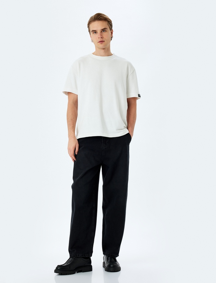  Normal Bel Pamuklu Cep Detaylı Bol Skater Jean Pantolon