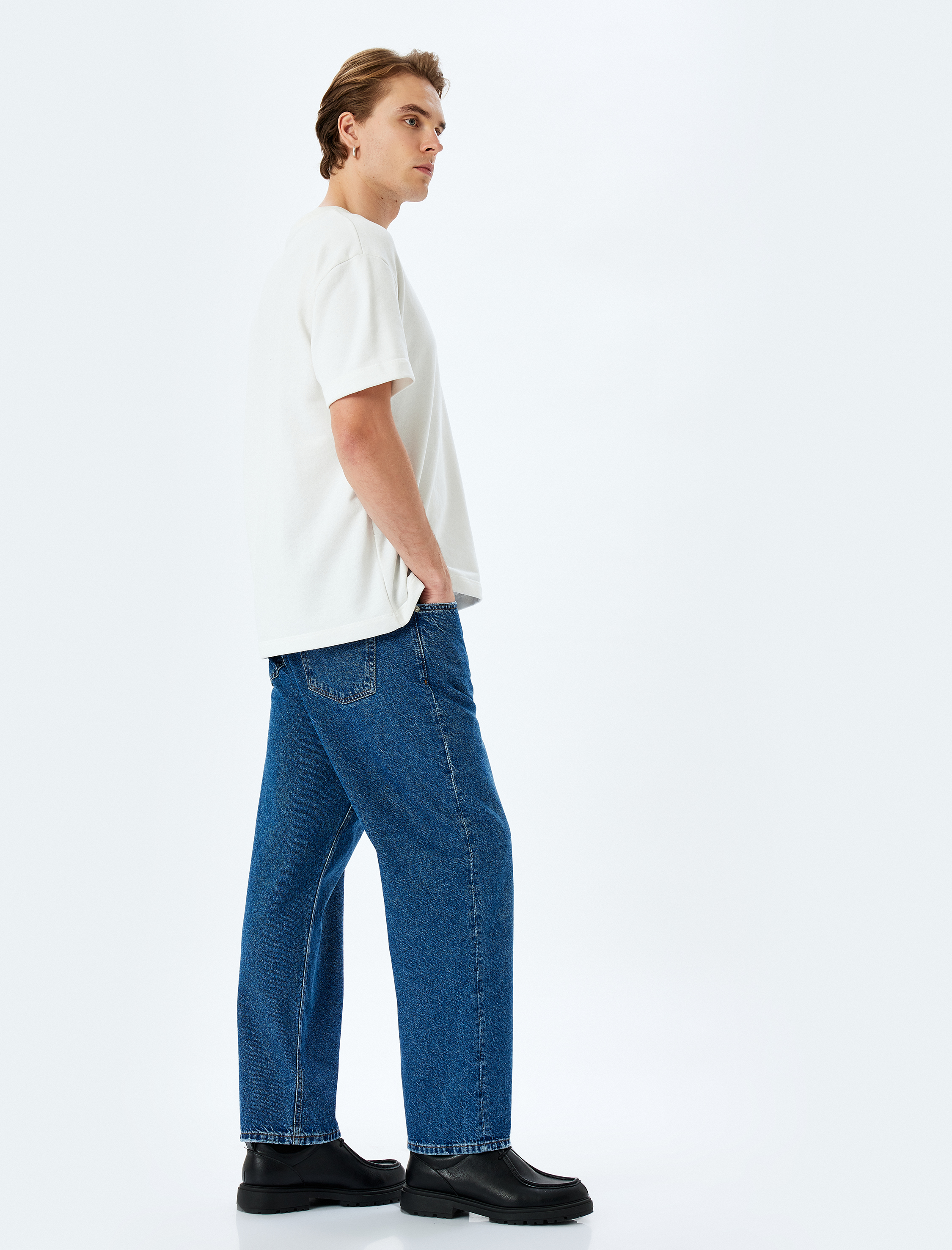   Normal Bel Pamuklu Bol Baggy Jean Pantolon