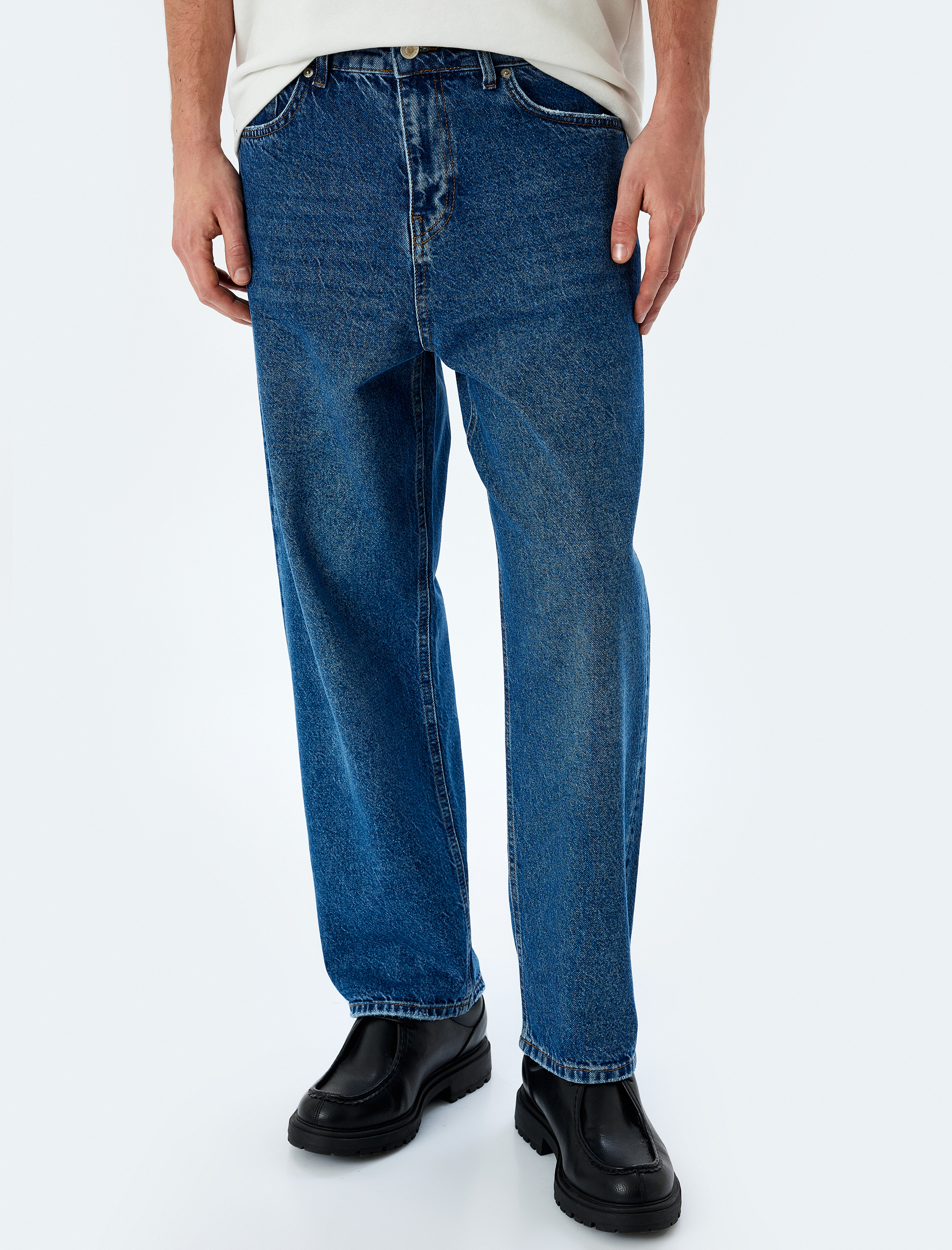   Normal Bel Pamuklu Bol Baggy Jean Pantolon