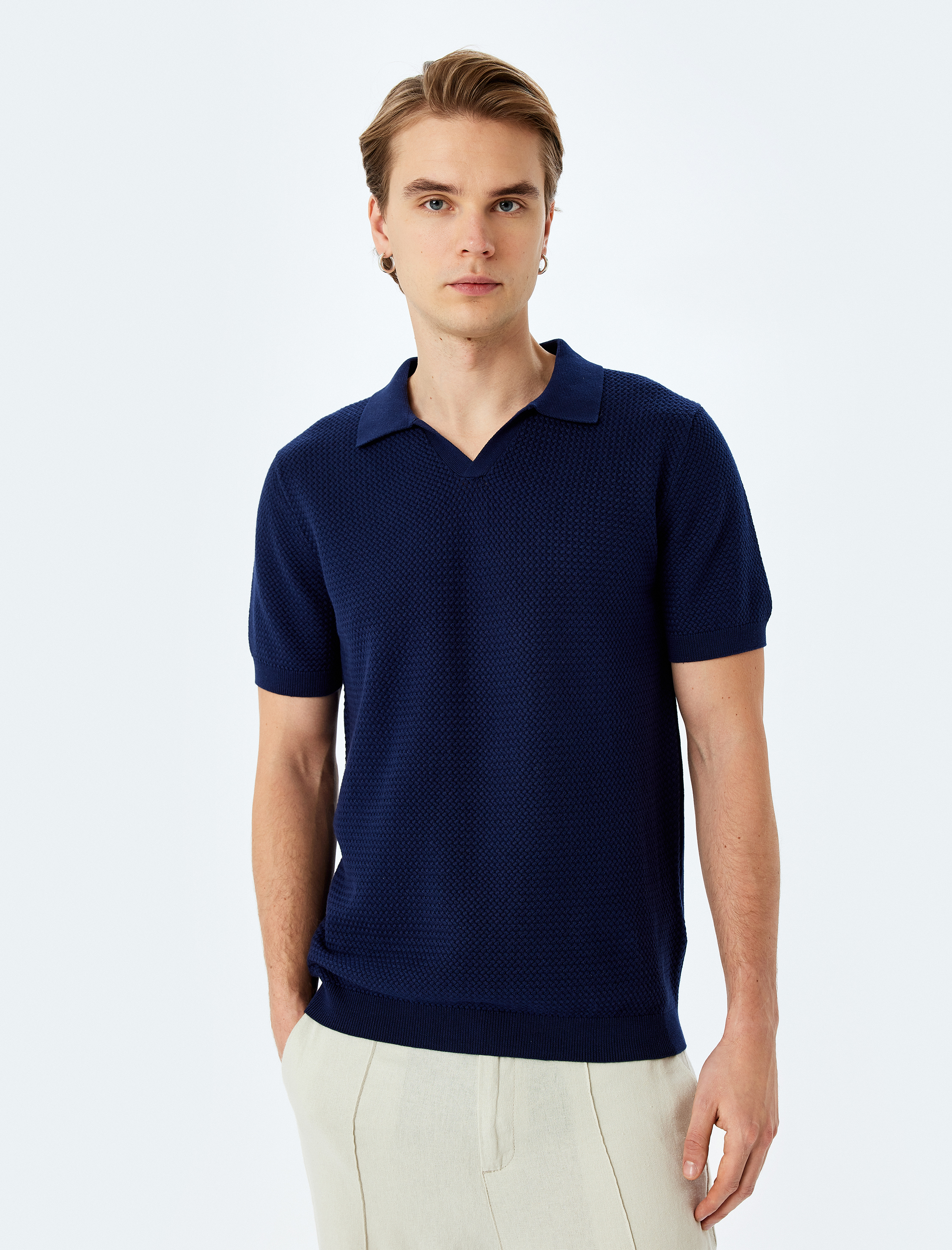   Dokulu Pamuklu Kısa Kollu Triko Tişört