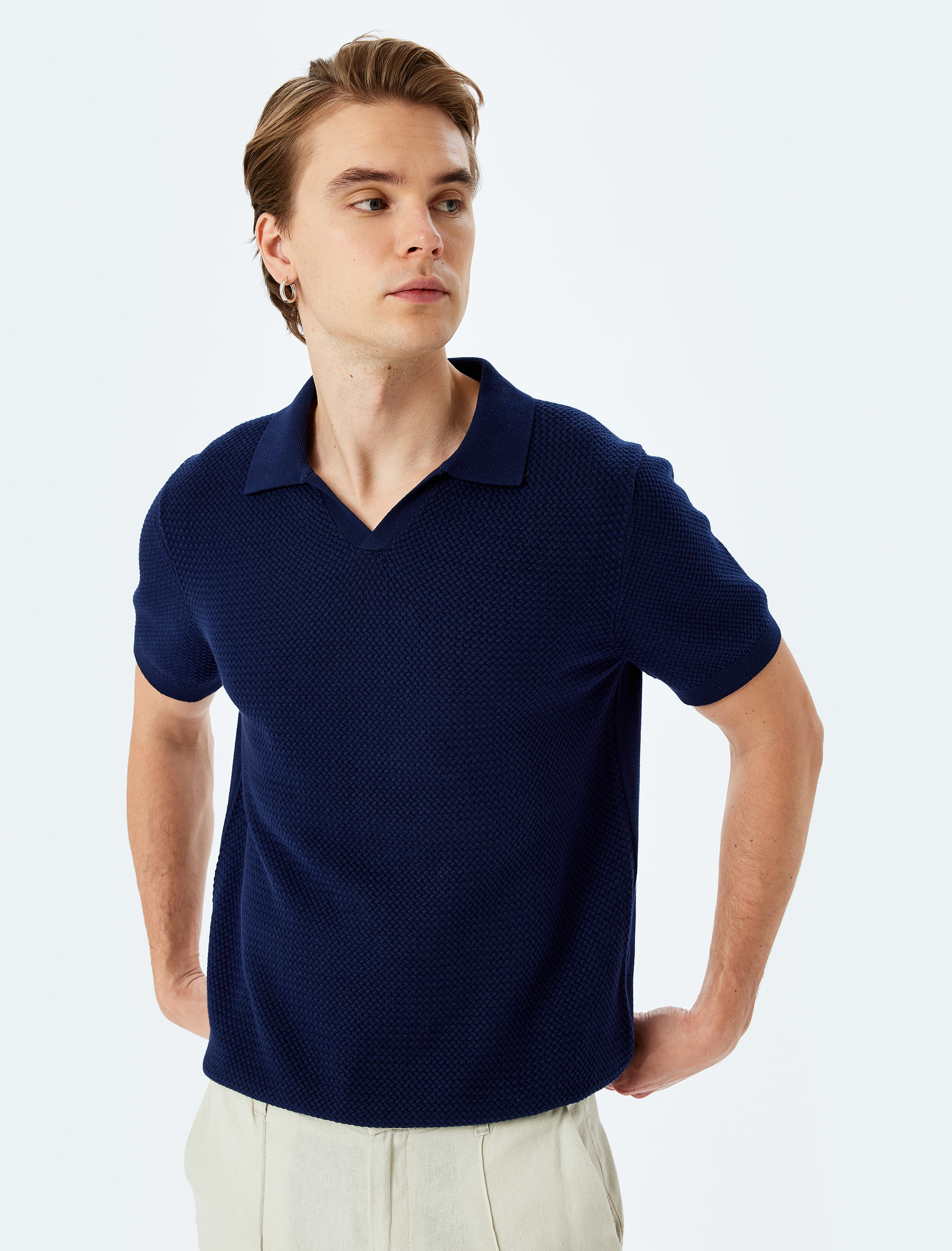   Dokulu Pamuklu Kısa Kollu Triko Tişört