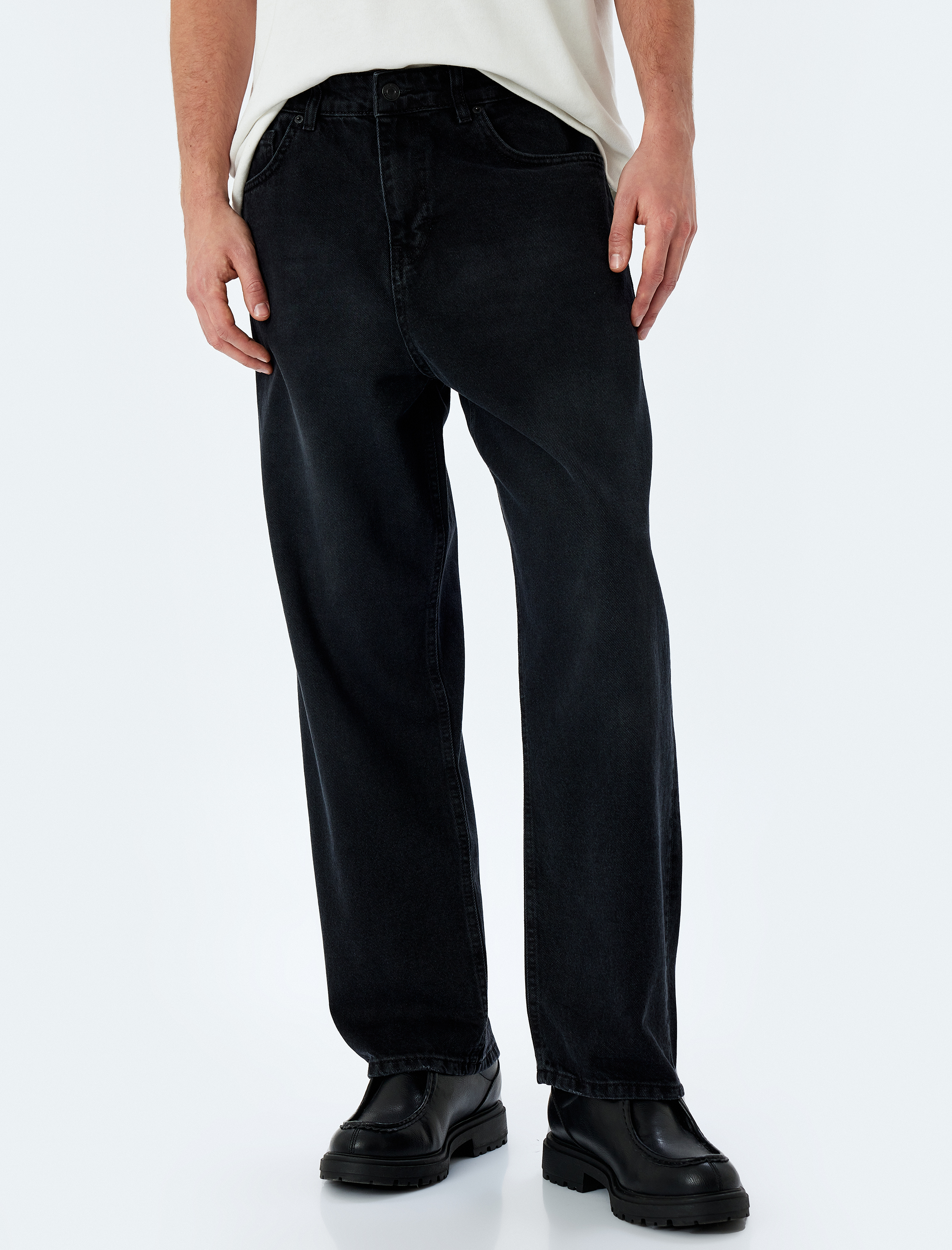   Normal Bel Pamuklu Bol Baggy Jean Pantolon