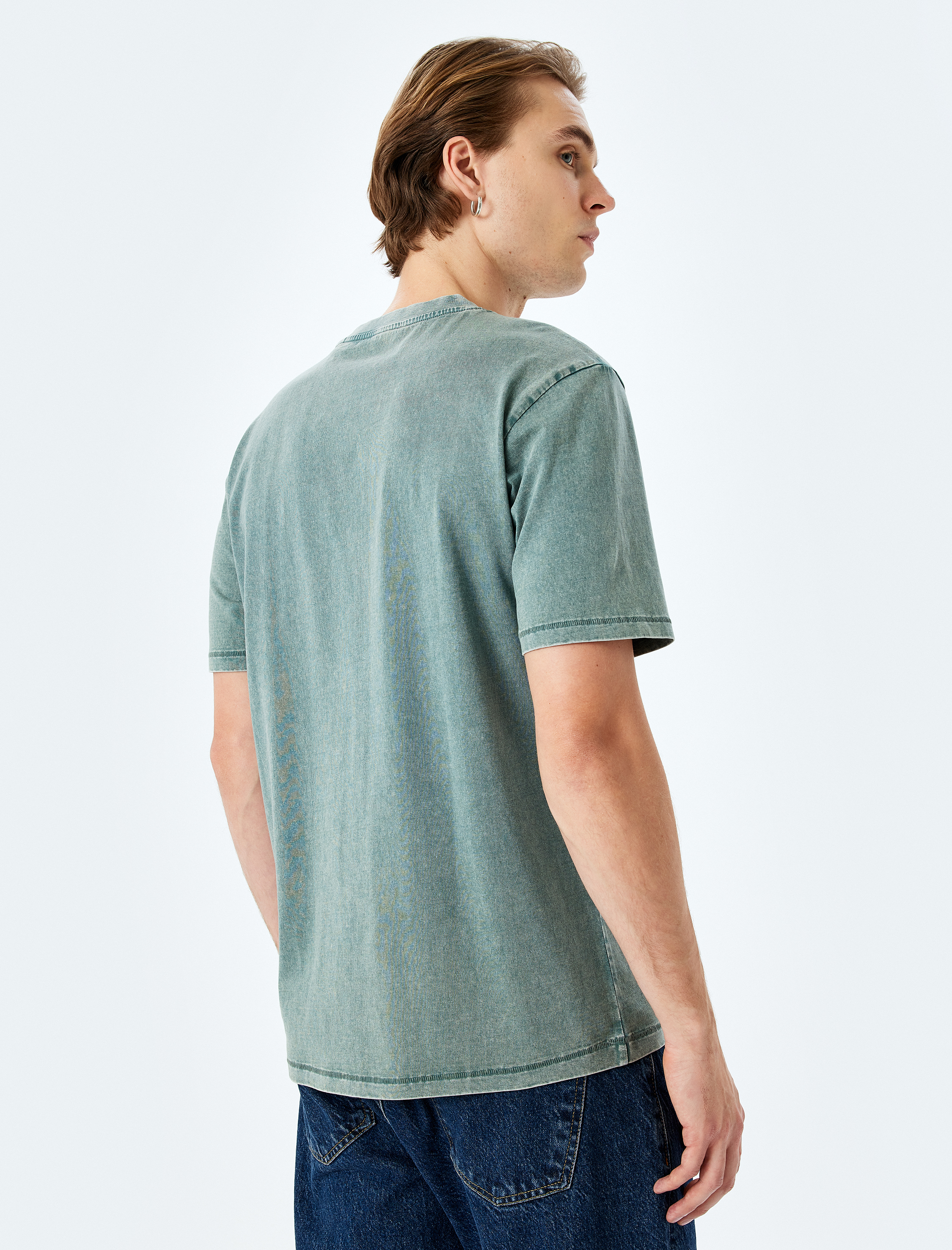   Pamuklu Yıkamalı Regular Fit Kısa Kollu Bisiklet Yaka Tişört