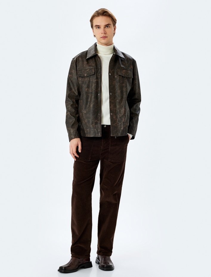  Normal Bel Chino Cep Detaylı Straight Fit Fitilli Kadife Pantolon