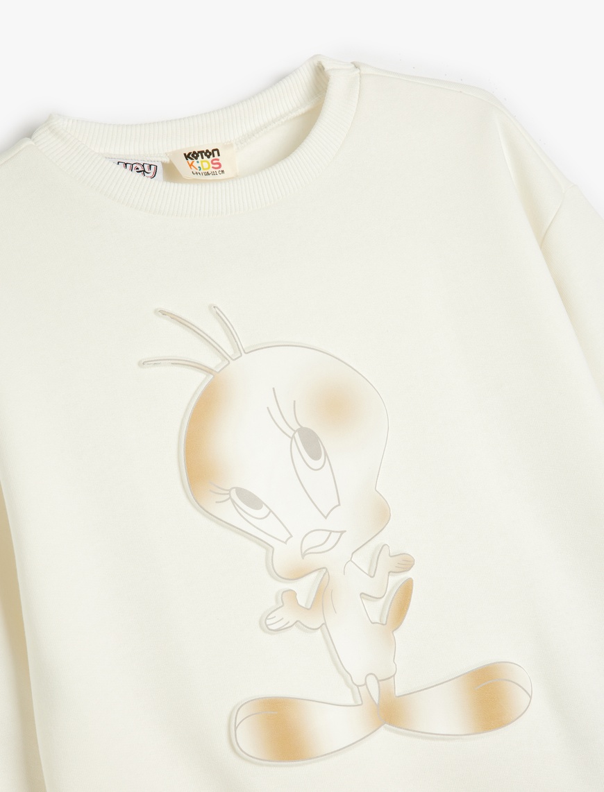  Kız Çocuk Tweety Sweatshirt Lisanslı Bisiklet Yaka Uzun Kollu