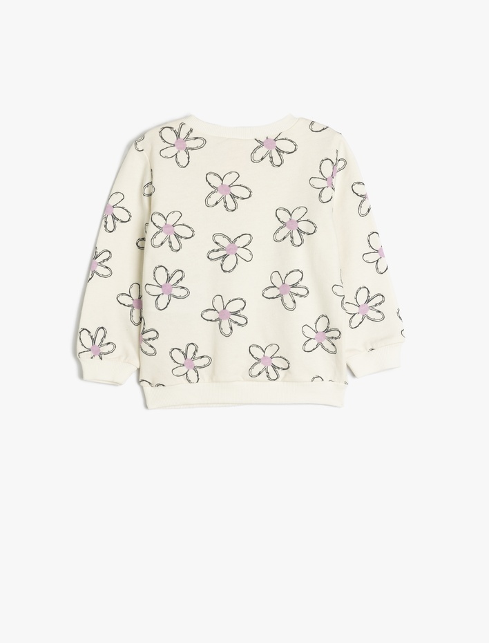 Kız Bebek Çiçek Desenli Pamuklu Uzun Kollu Sweatshirt