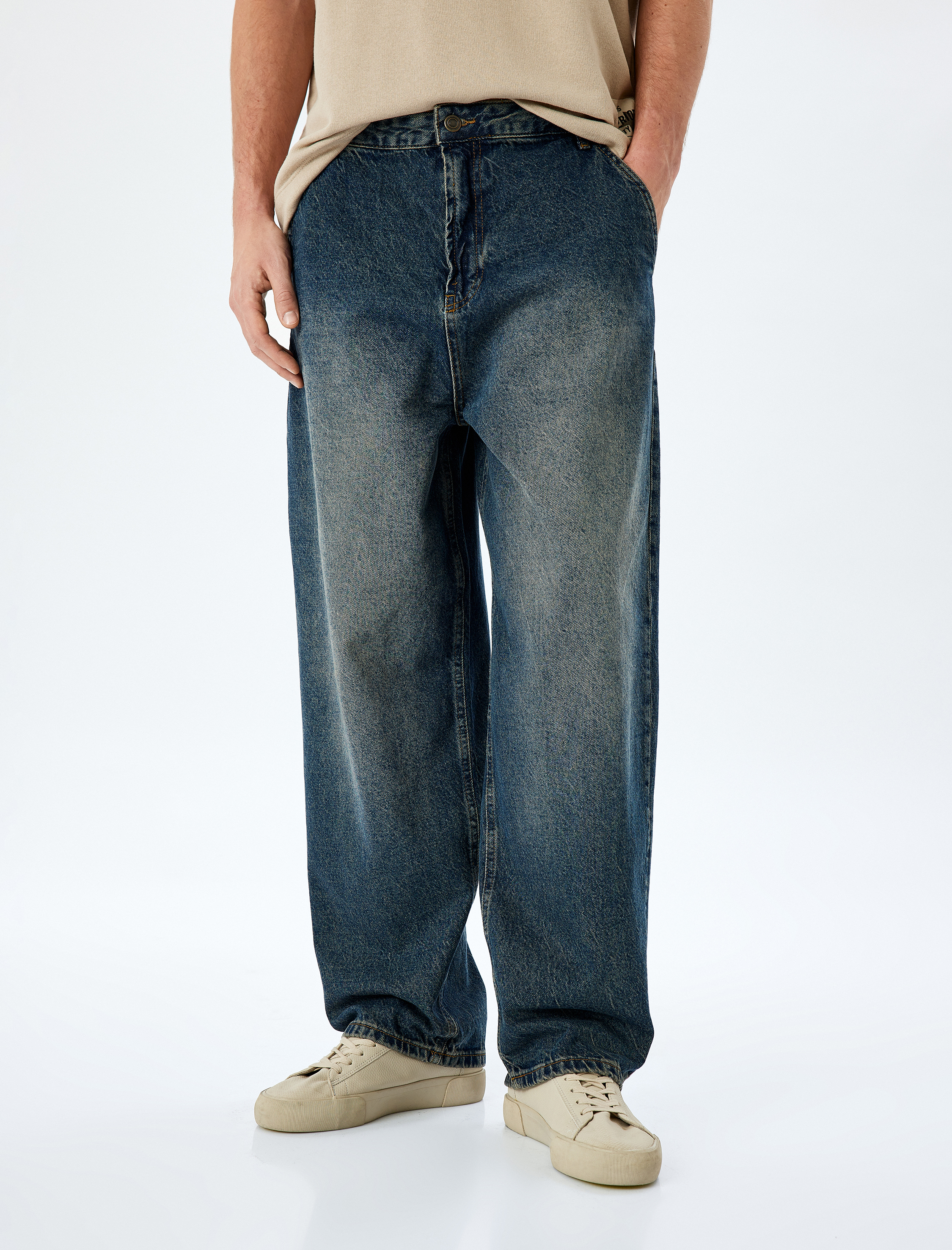   Normal Bel Pamuklu Cep Detaylı Bol Skater Jean Pantolon