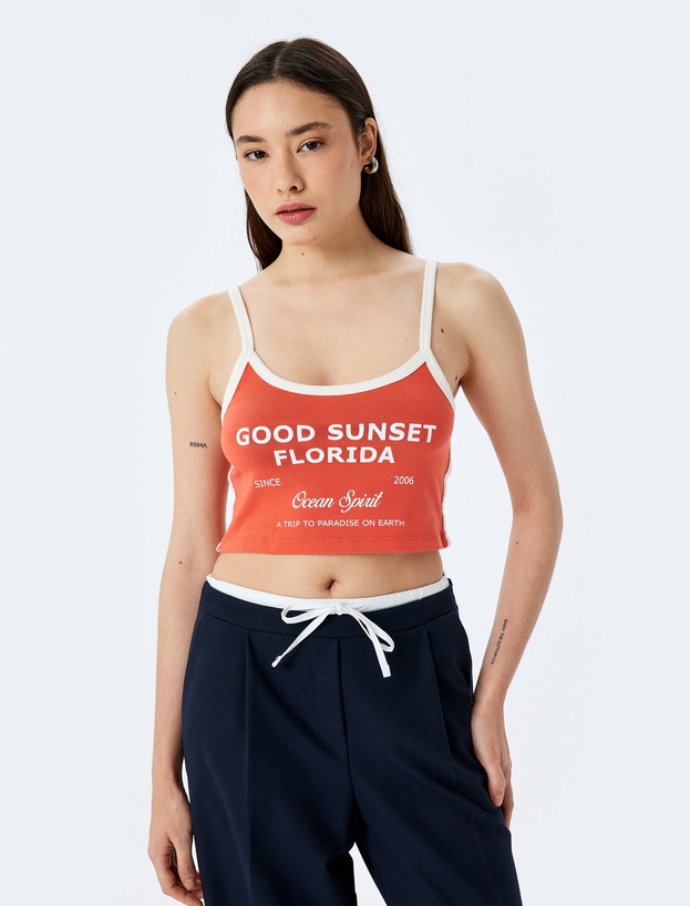 Biyeli Askılı Slogan Baskılı Crop Atlet_2