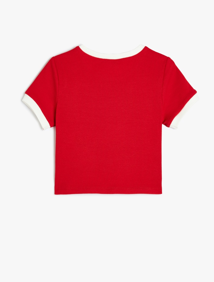 Kız Çocuk Pamuklu Bisiklet Yaka Baskılı Crop Tişört