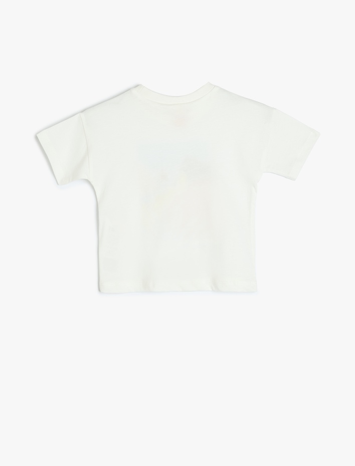 Erkek Bebek Baskı Detaylı Pamuklu Bisiklet Yaka Kısa Kollu Tişört