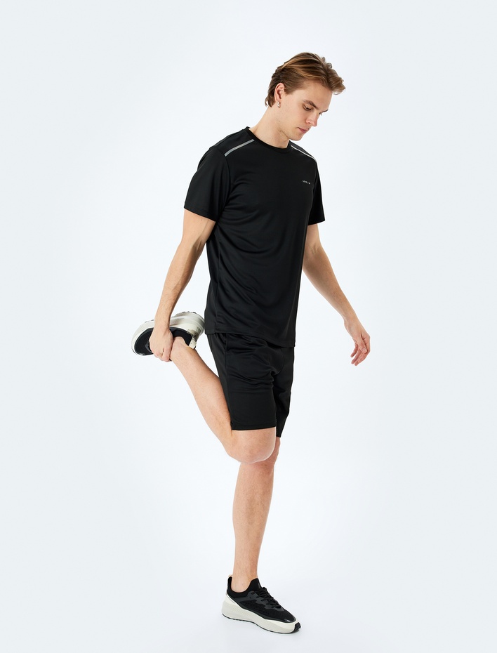  Bisiklet Yaka Kısa Kollu Slogan Baskılı Spor Tişört