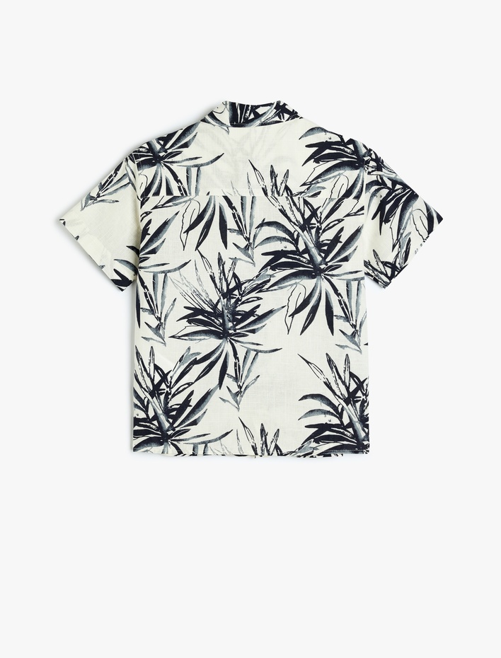 Erkek Çocuk Pamuklu Kısa Kollu Tek Cepli Yaprak Desenli Gömlek