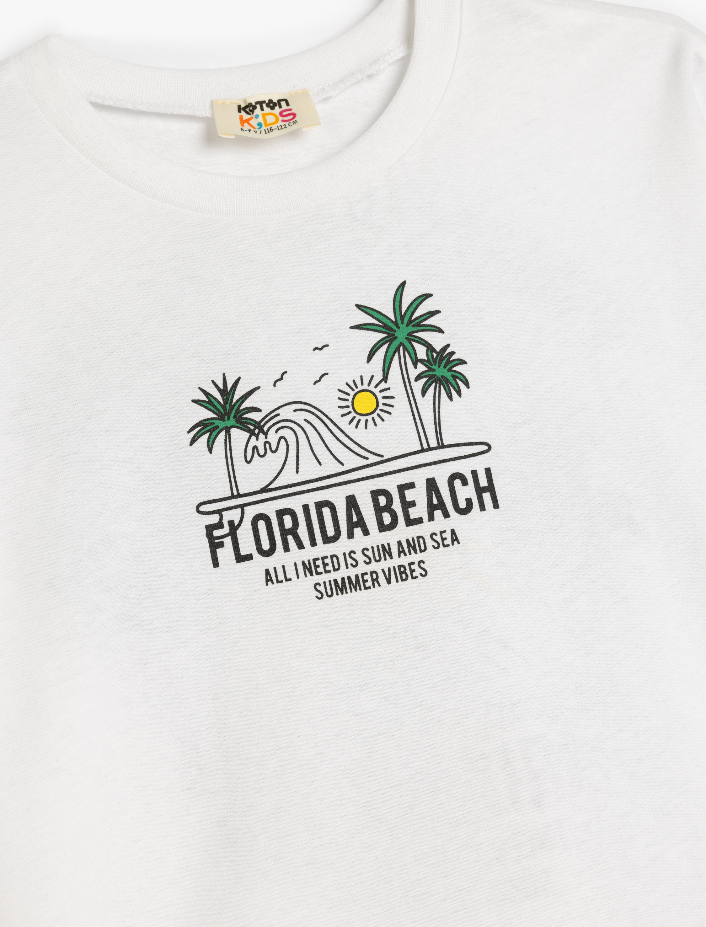  Erkek Çocuk Bisiklet Yaka Kısa Kollu Florida Baskılı Pamuklu Tişört