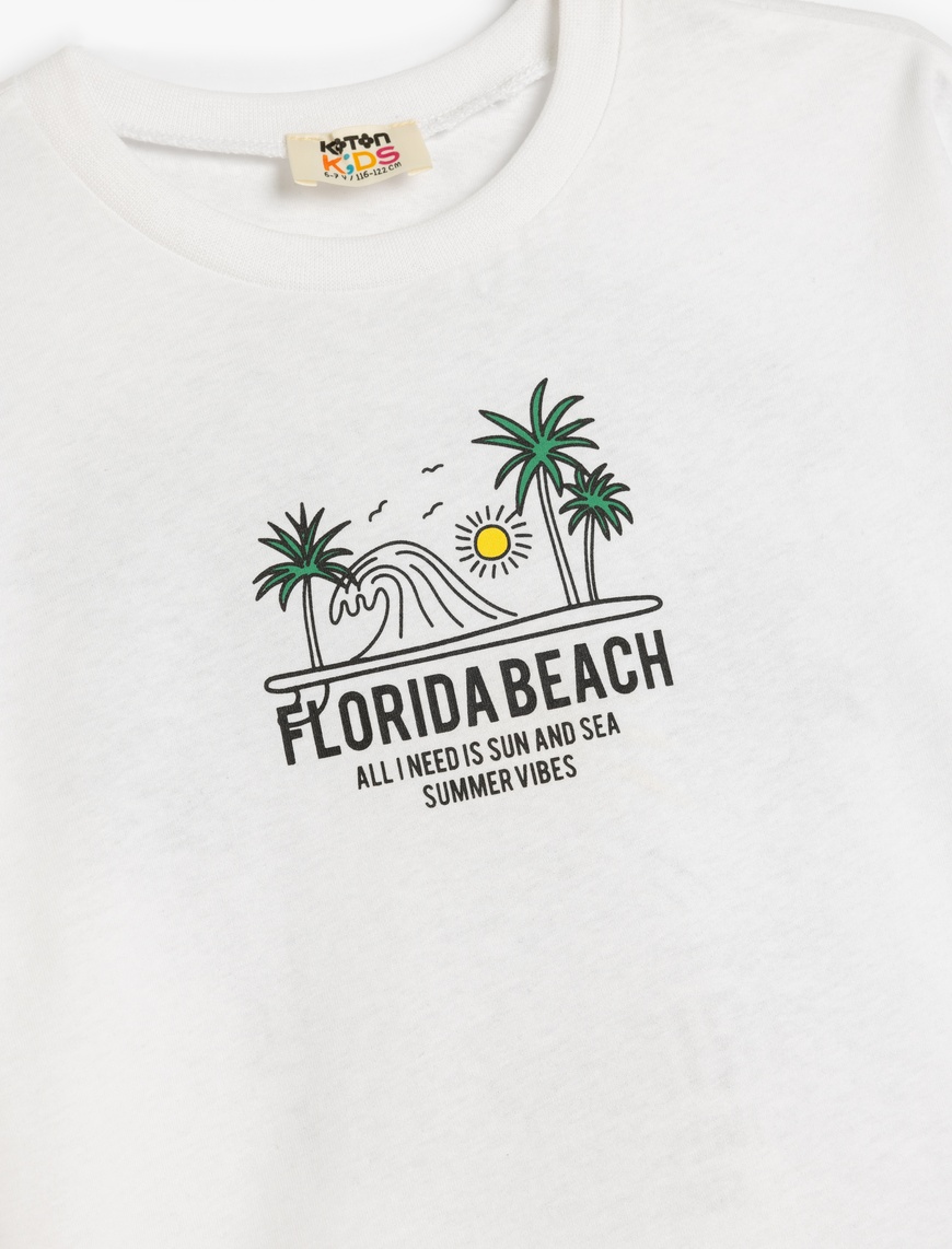  Erkek Çocuk Bisiklet Yaka Kısa Kollu Florida Baskılı Pamuklu Tişört
