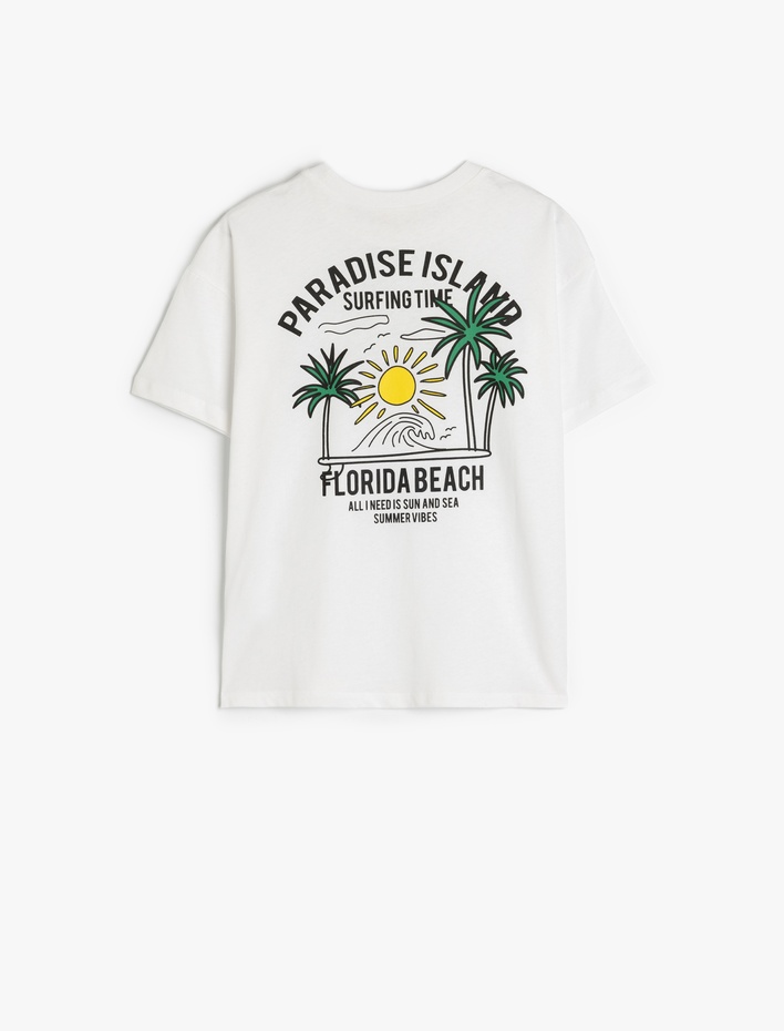 Erkek Çocuk Bisiklet Yaka Kısa Kollu Florida Baskılı Pamuklu Tişört