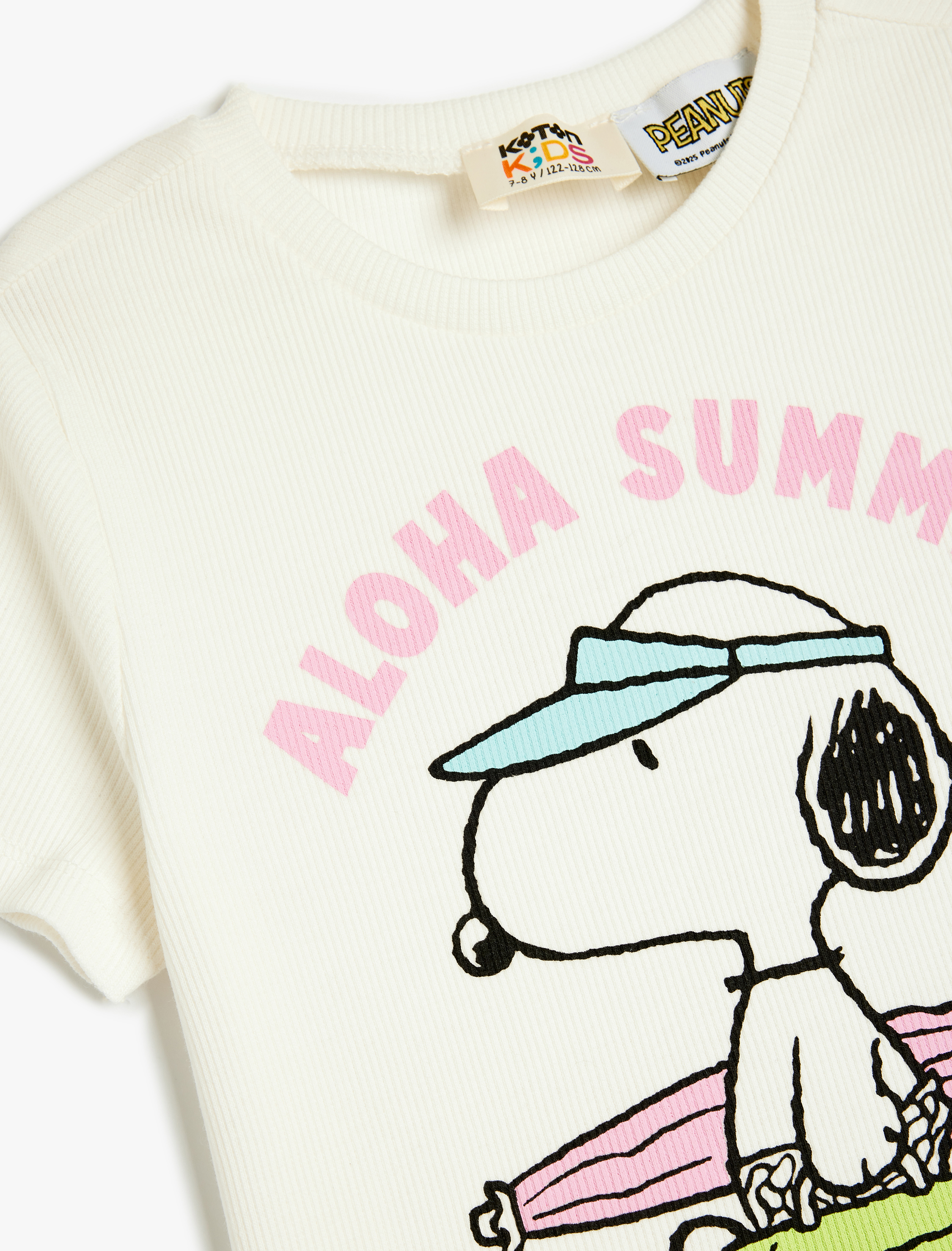  Kız Çocuk Snoopy Baskılı Bisiklet Yaka Kısa Kollu Pamuklu Lisanslı Crop Tişört