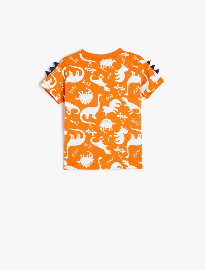 Erkek Bebek Dinozor Baskılı Bisiklet Yaka Kısa Kollu Pamuklu Tişört