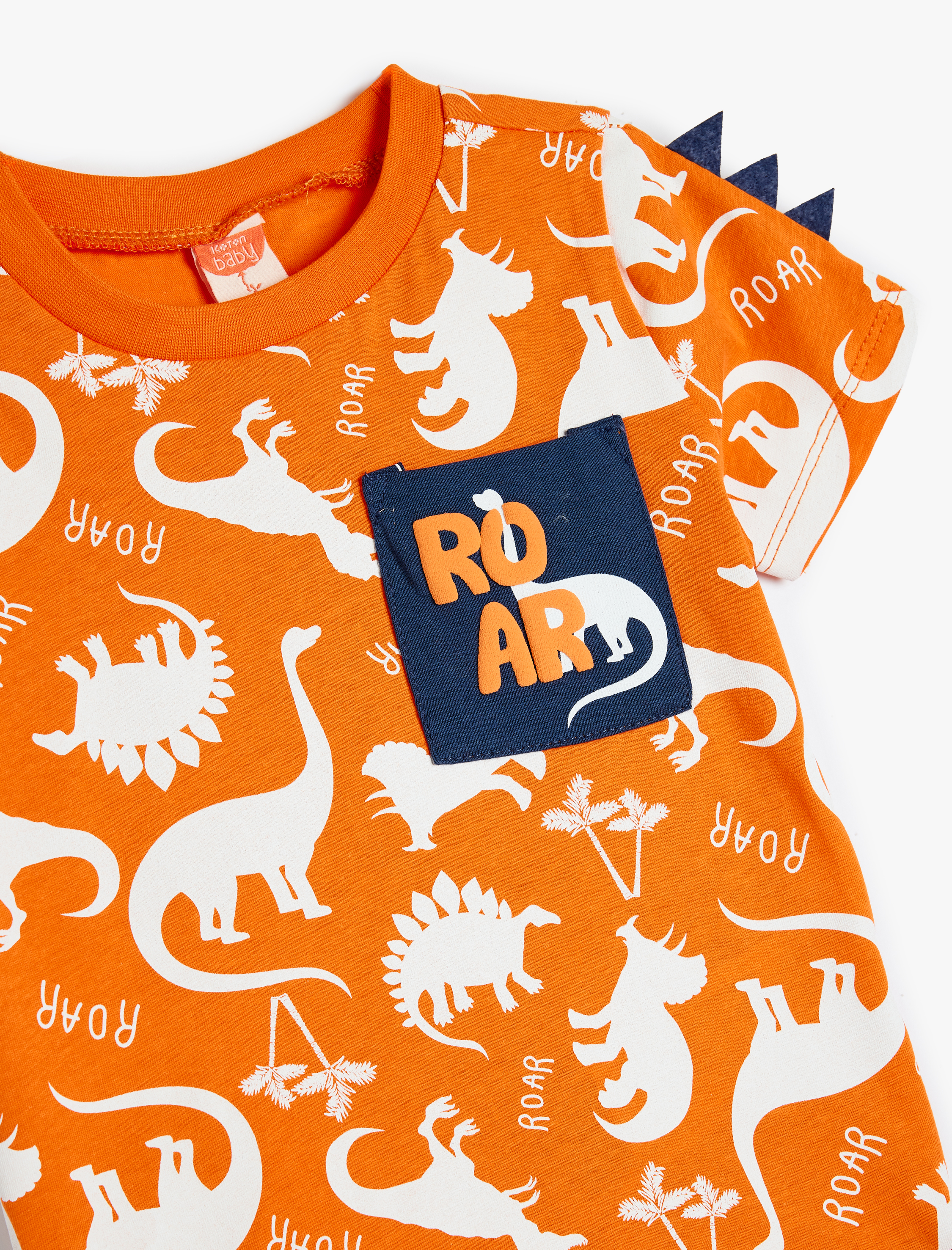  Erkek Bebek Dinozor Baskılı Bisiklet Yaka Kısa Kollu Pamuklu Tişört