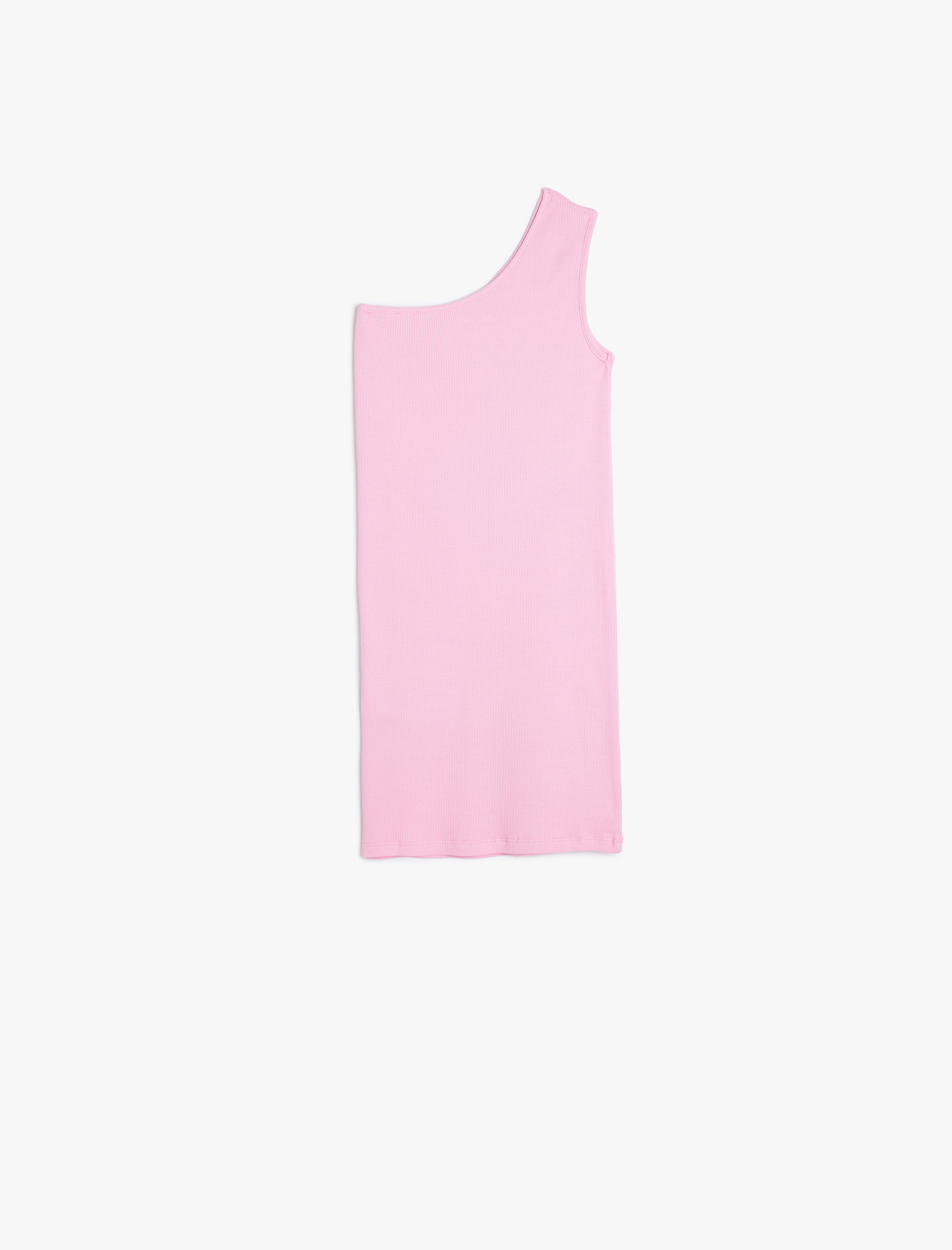  Kız Çocuk Pencere Detaylı Tek Omuzlu Pamuklu Mini Elbise