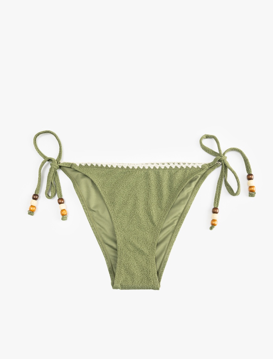   Kroşe Detaylı Boncuklu Yanları İpli Bikini Altı